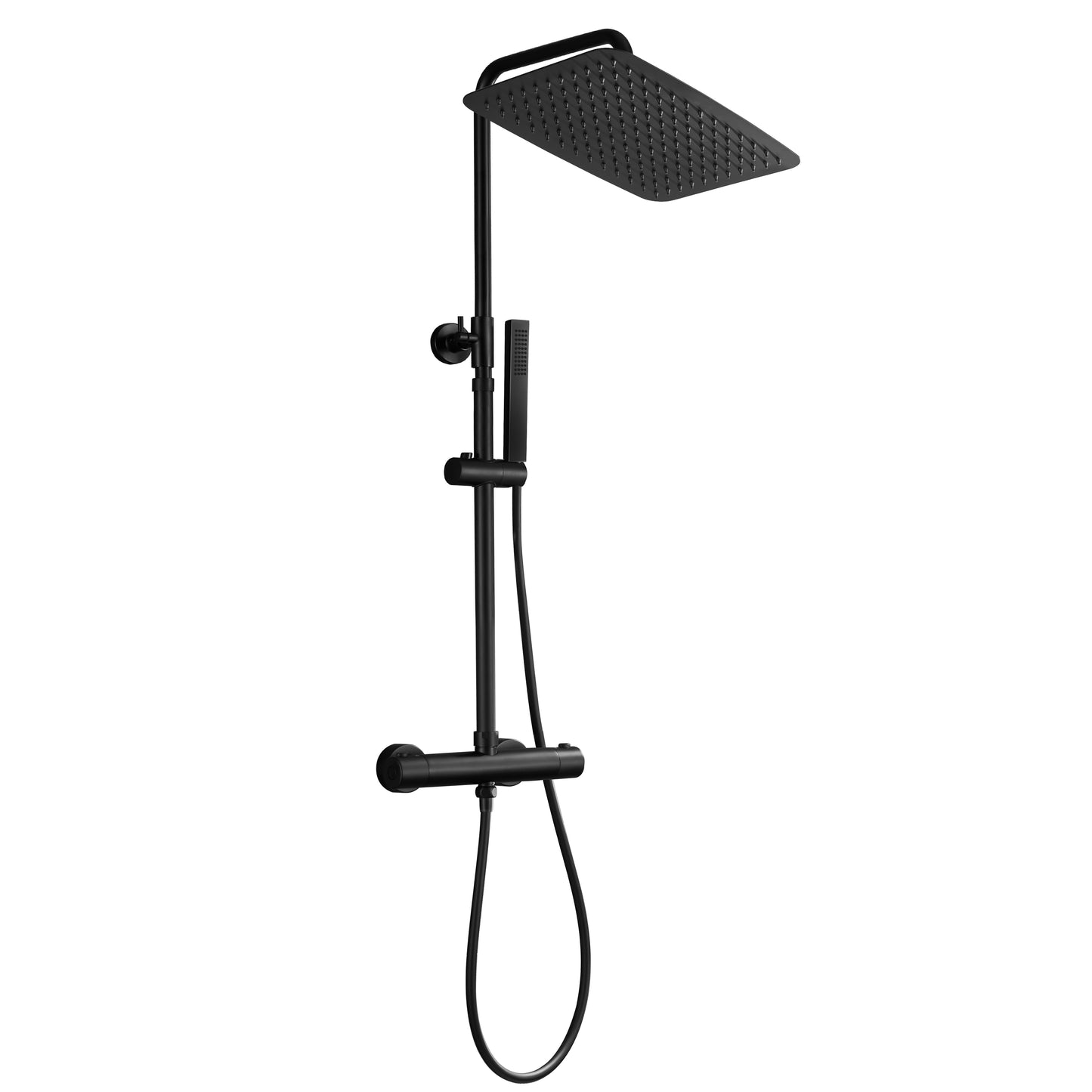 JOHO Thermostat Duschsystem Duschset mit Handbrause matt schwarz (XXL Kopfbrause 35x25cm)