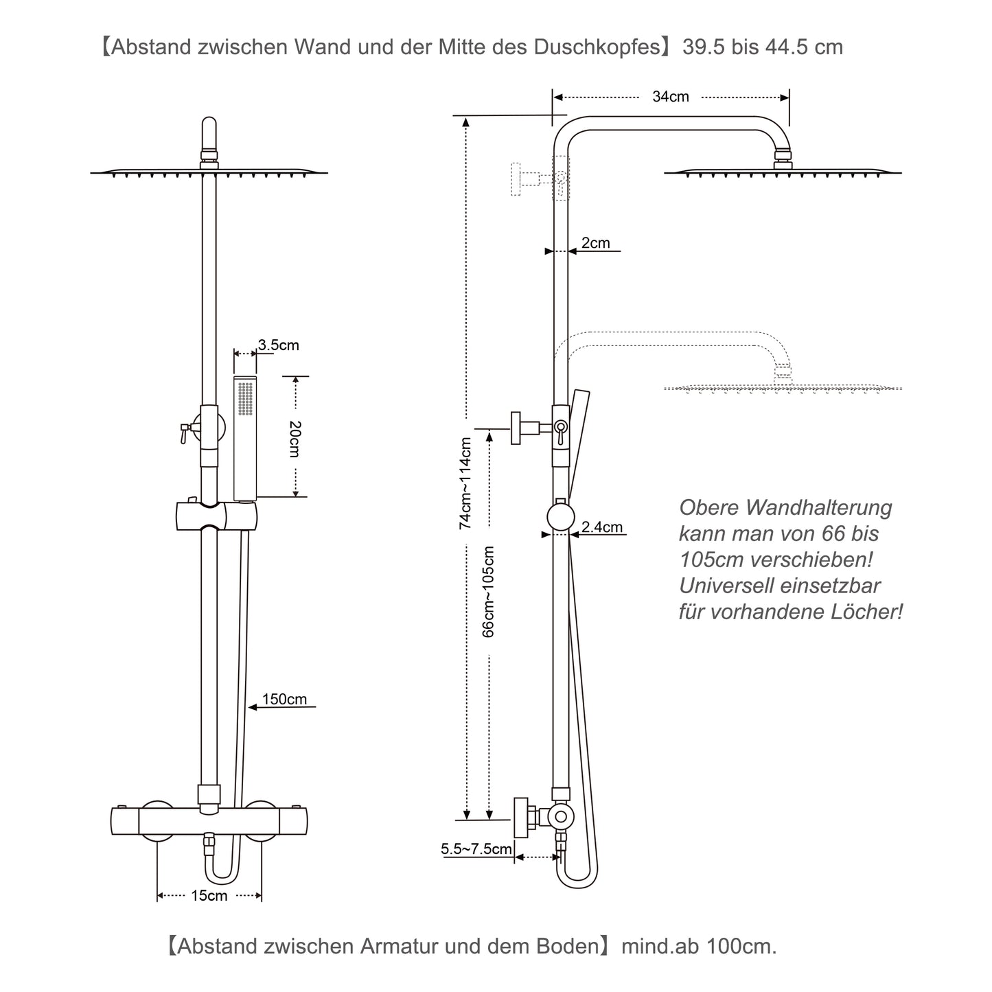 JOHO Thermostat Duschsystem Duschset mit Handbrause matt schwarz (XXL Kopfbrause 35x25cm)