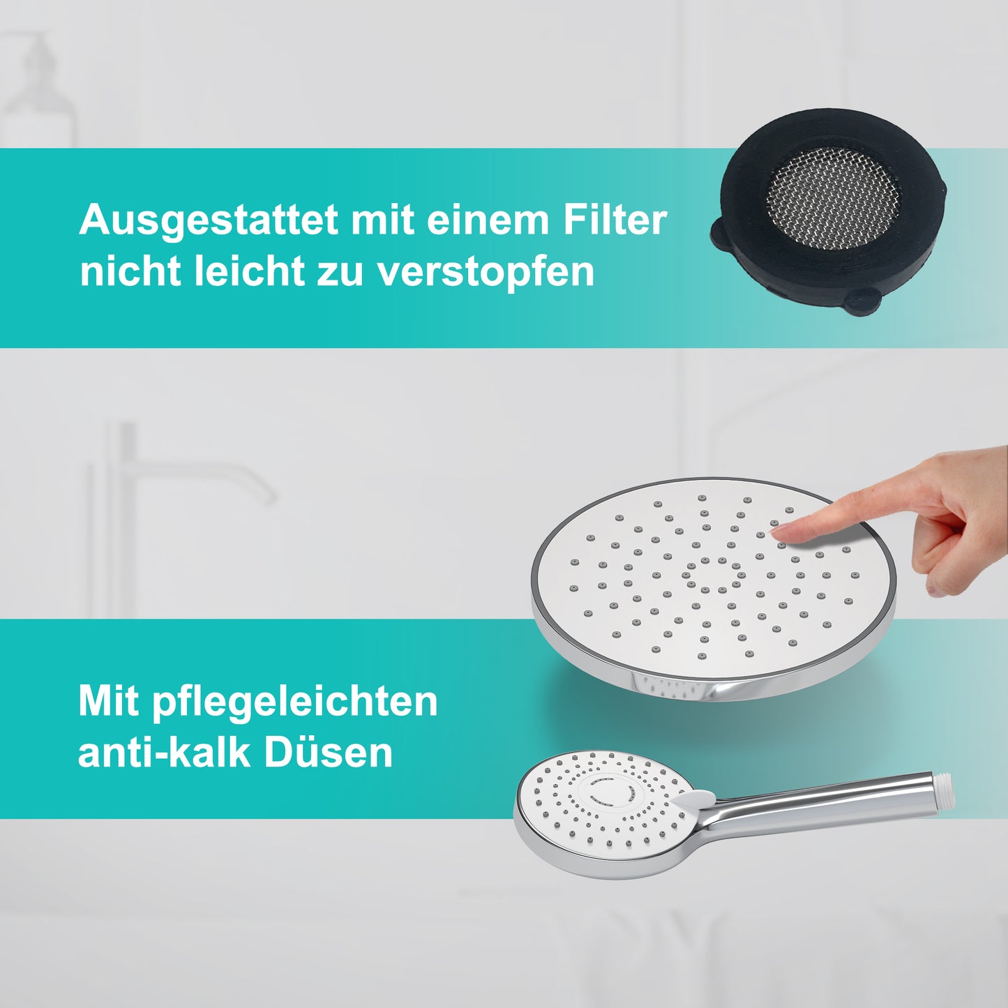 JOHO Regendusche Duschsystem ohne Duscharmatur, Edelstahl Duschset mit ABS Regenduschkopf Rund D20cm Chrom