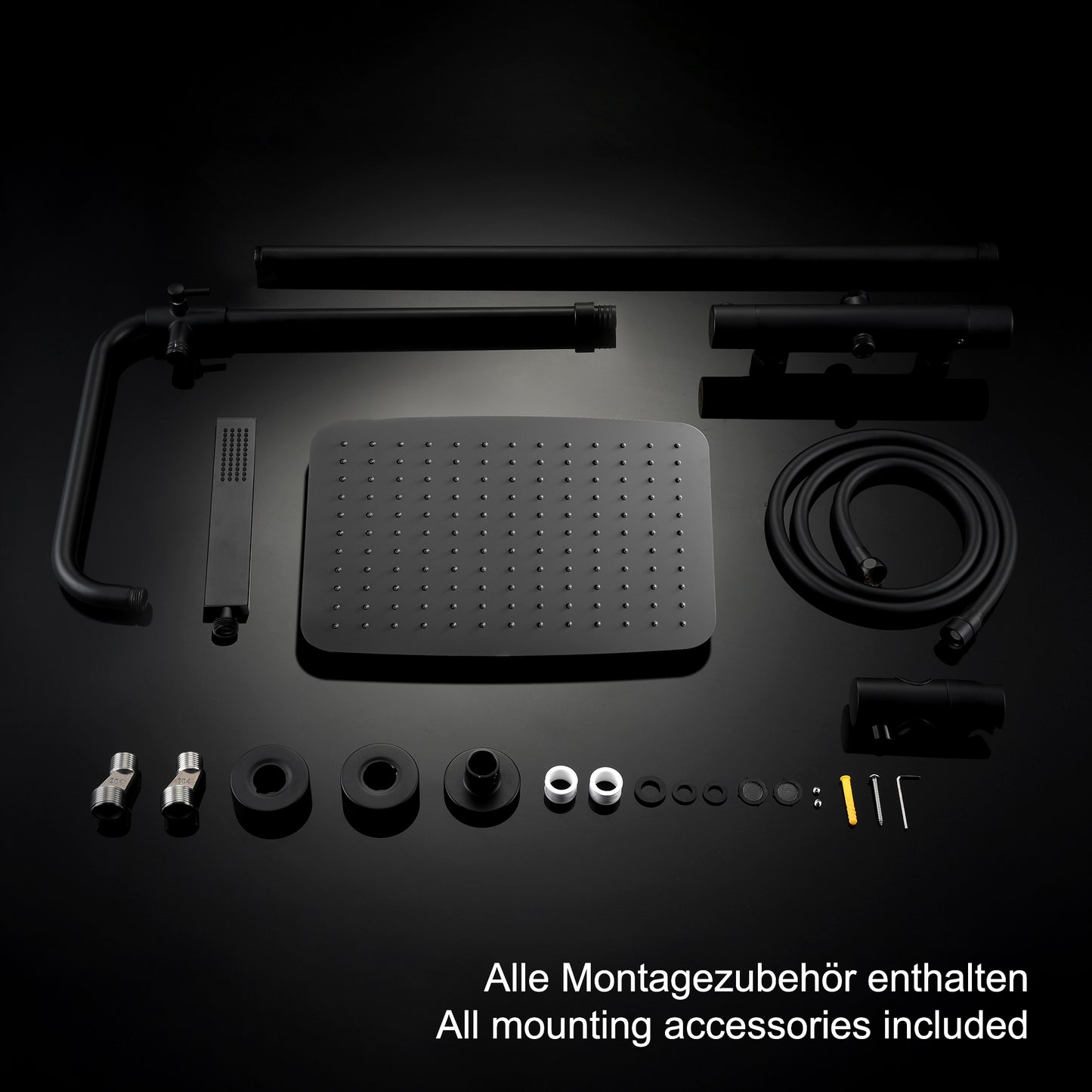JOHO Thermostat Duschsystem Duschset mit Handbrause matt schwarz (XXL Kopfbrause 35x25cm)