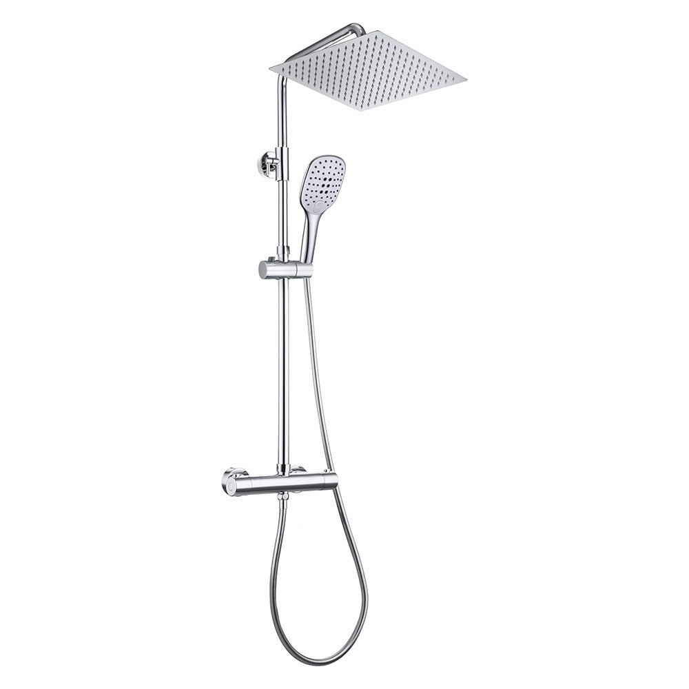 JOHO Regendusche Edelstahl Thermostat Duschset mit Kopfbrause, Duschsystem mit Thermostatarmatur, Chrom