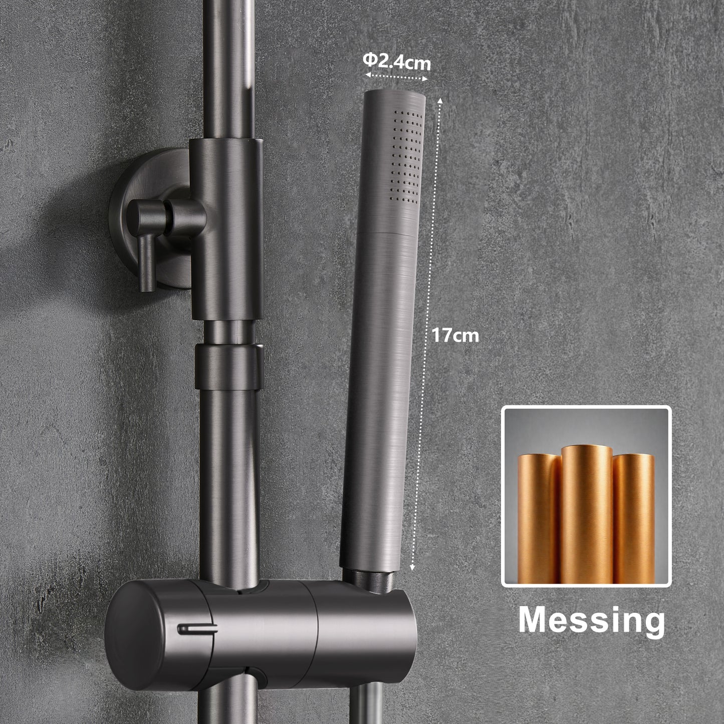 JOHO Regendusche Duschsystem mit Thermostatbatterie, Edelstahl Duschset mit Duscharmatur Komplettset, Rund Kopfbrause Gunmetal Grau