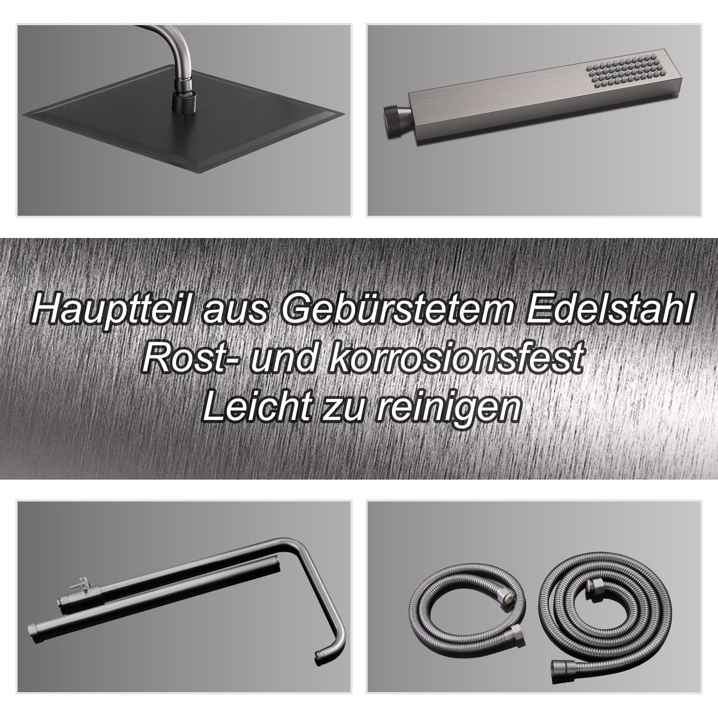 JOHO Regendusche Duschsystem mit Thermostatbatterie, Edelstahl Duschset mit Duscharmatur Komplettset, Kopfbrause Gunmetal Grau