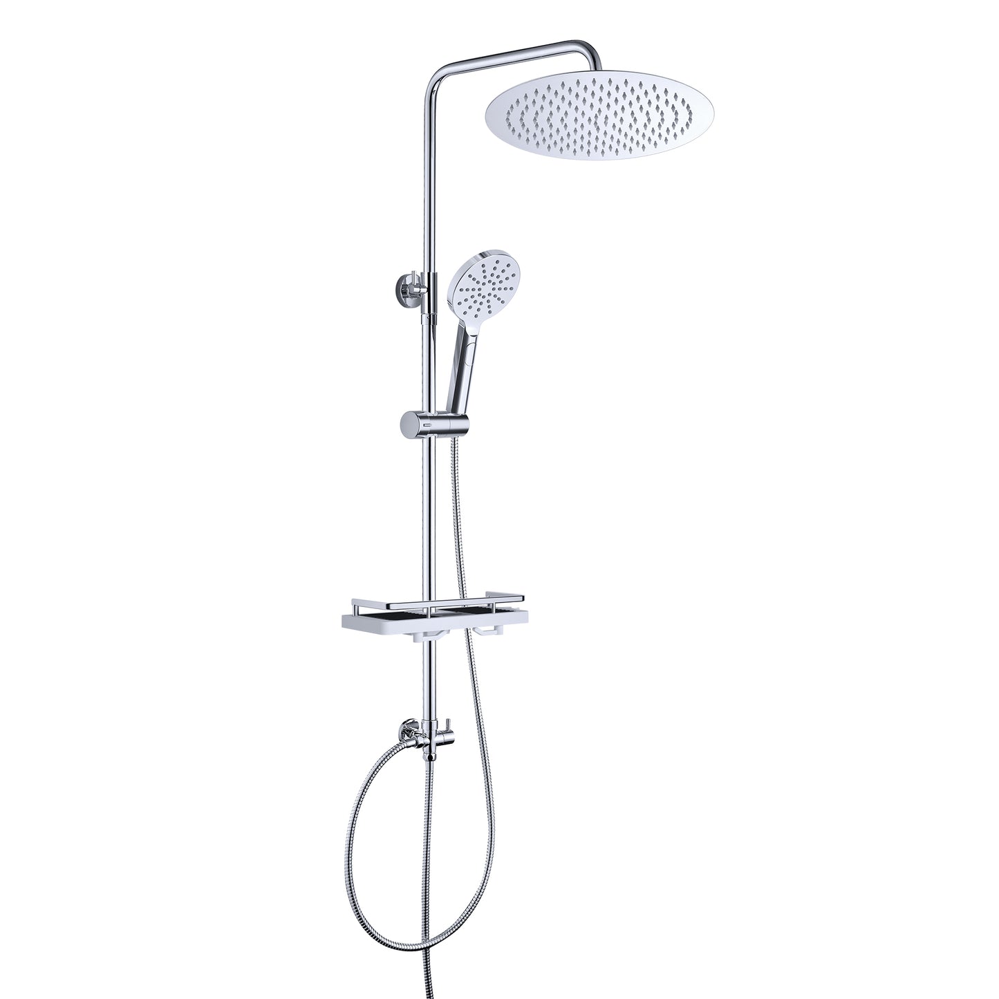 JOHO Edelstahl Regendusche Duschset mit rund Kopfbrause und Ablage Chrom