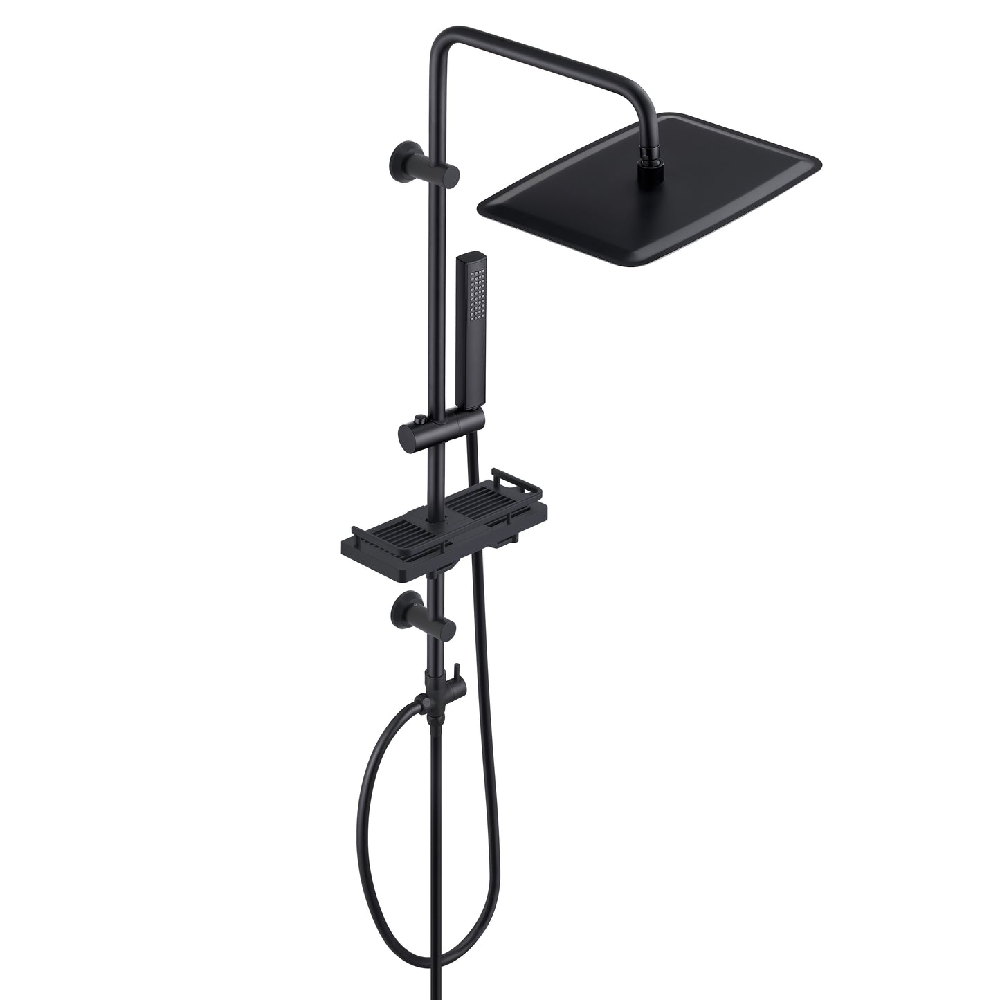 JOHO Regendusche Duschsystem 92 CM mit Ablage Kopfbrause rechteckig Schwarz 35x25 CM