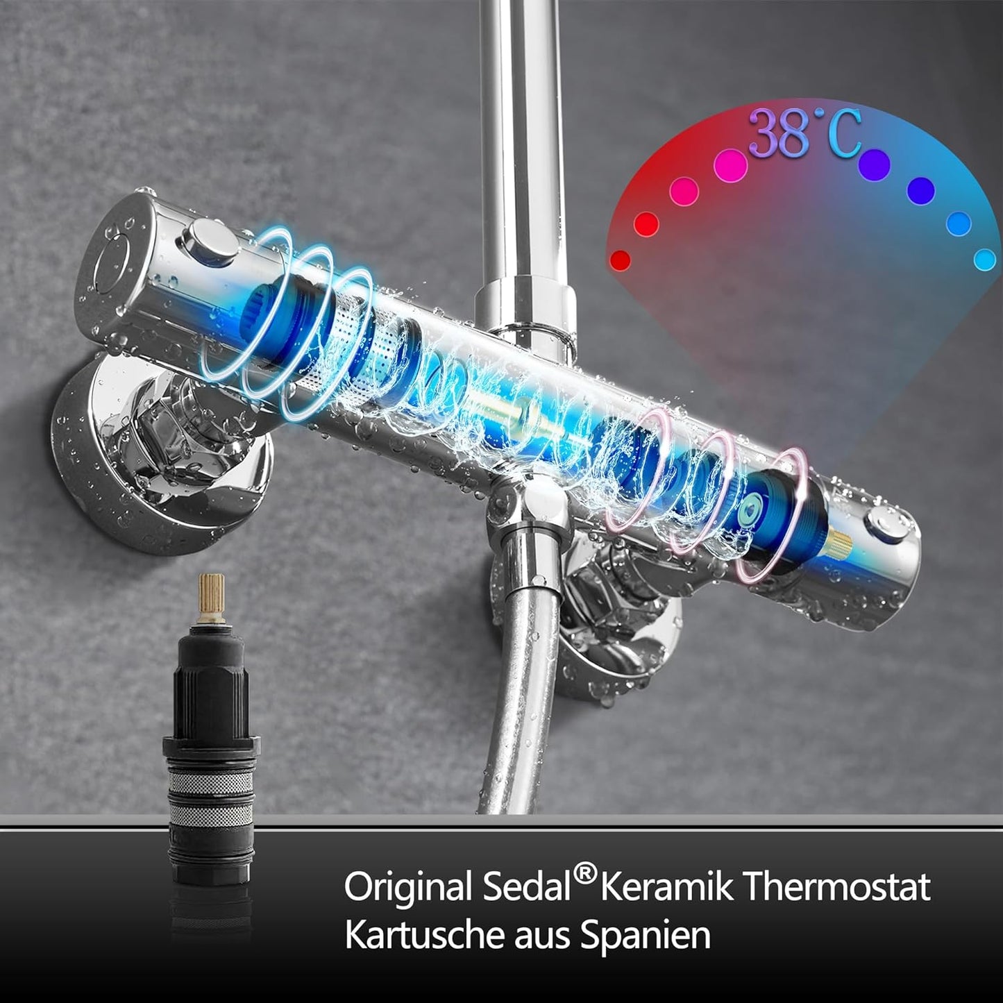 JOHO Regendusche Edelstahl Thermostat Duschset mit Kopfbrause, Duschsystem mit Thermostatarmatur, Chrom