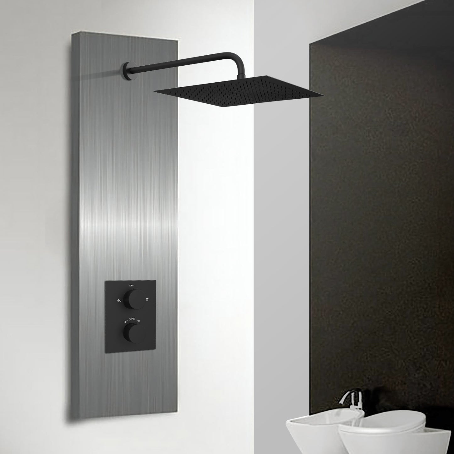 JOHO Bombenfester Brausearm Wandarm Deckenarm Zulaufarm aus Edelstahl 40cm rund schwarz mit Belastung 52kg