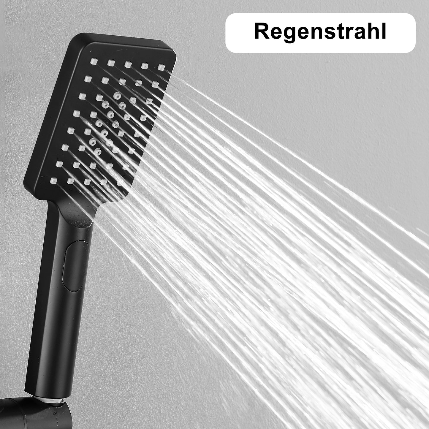 JOHO Großem Duschkopf mit 3 Strahlarten, Quadratisch Handbrause Regendusche Duschbrause aus ABS, Brausekopf mit Antikalk-Funktion Schwarz