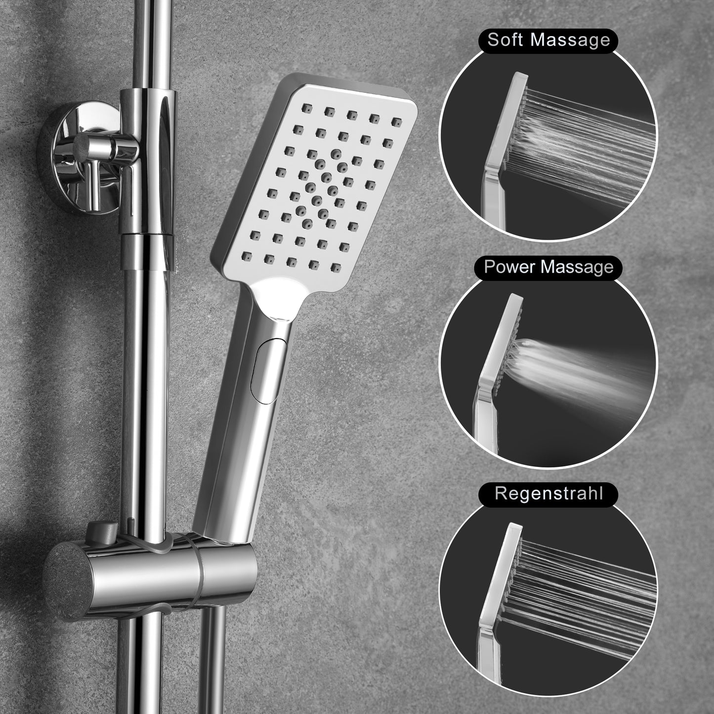 JOHO Thermostat Duschset Duschsystem Regendusche Duschgarnitur Duscharmatur mit 304 Edelstahl Eckig Kopfbrause