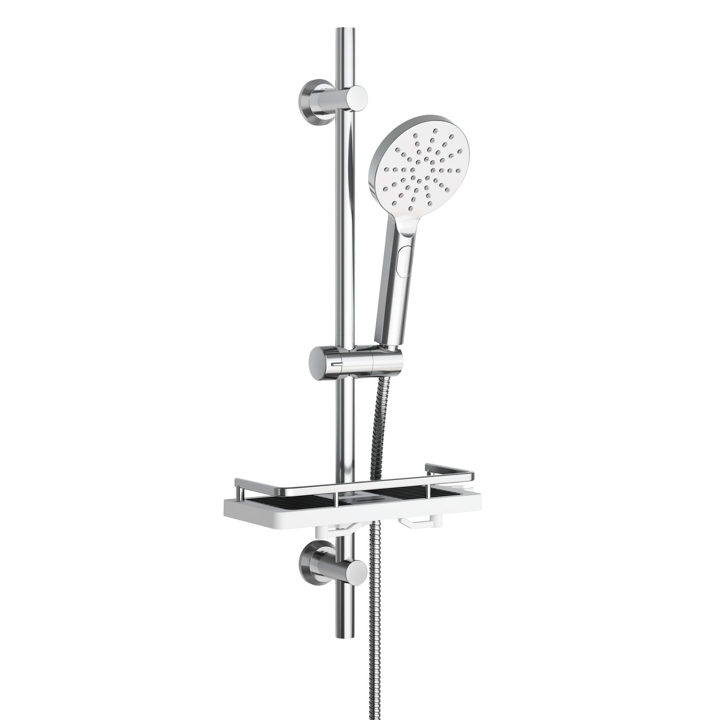JOHO Duschset Duschstangeset mit Ablage, Rail Shower kit Brausestangeset mit Rund Handbrause Chrom (DSD12CP)