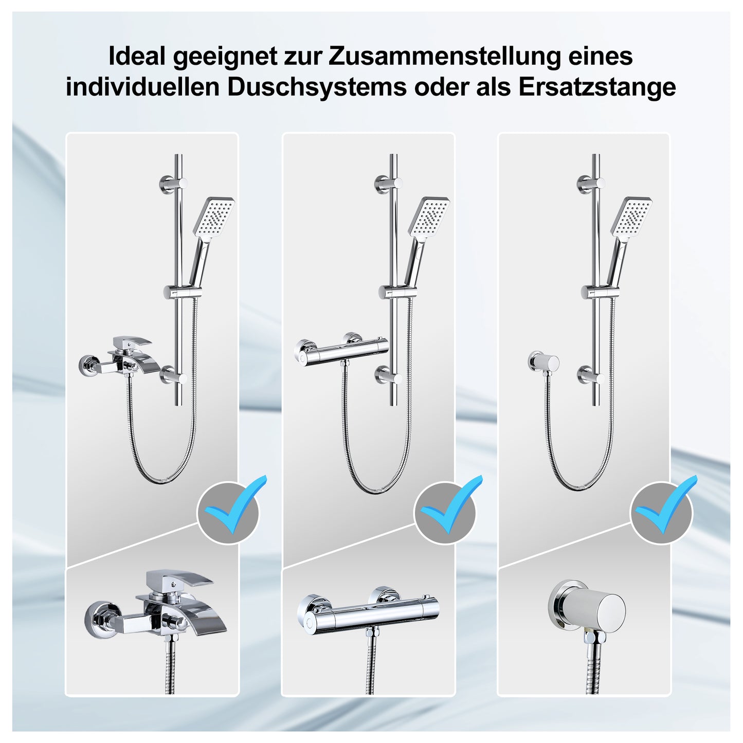 JOHO Duschset Duschstangeset mit Ablage, Rail Shower kit mit rechteckig Handbrause Chrom (DS1210CP)