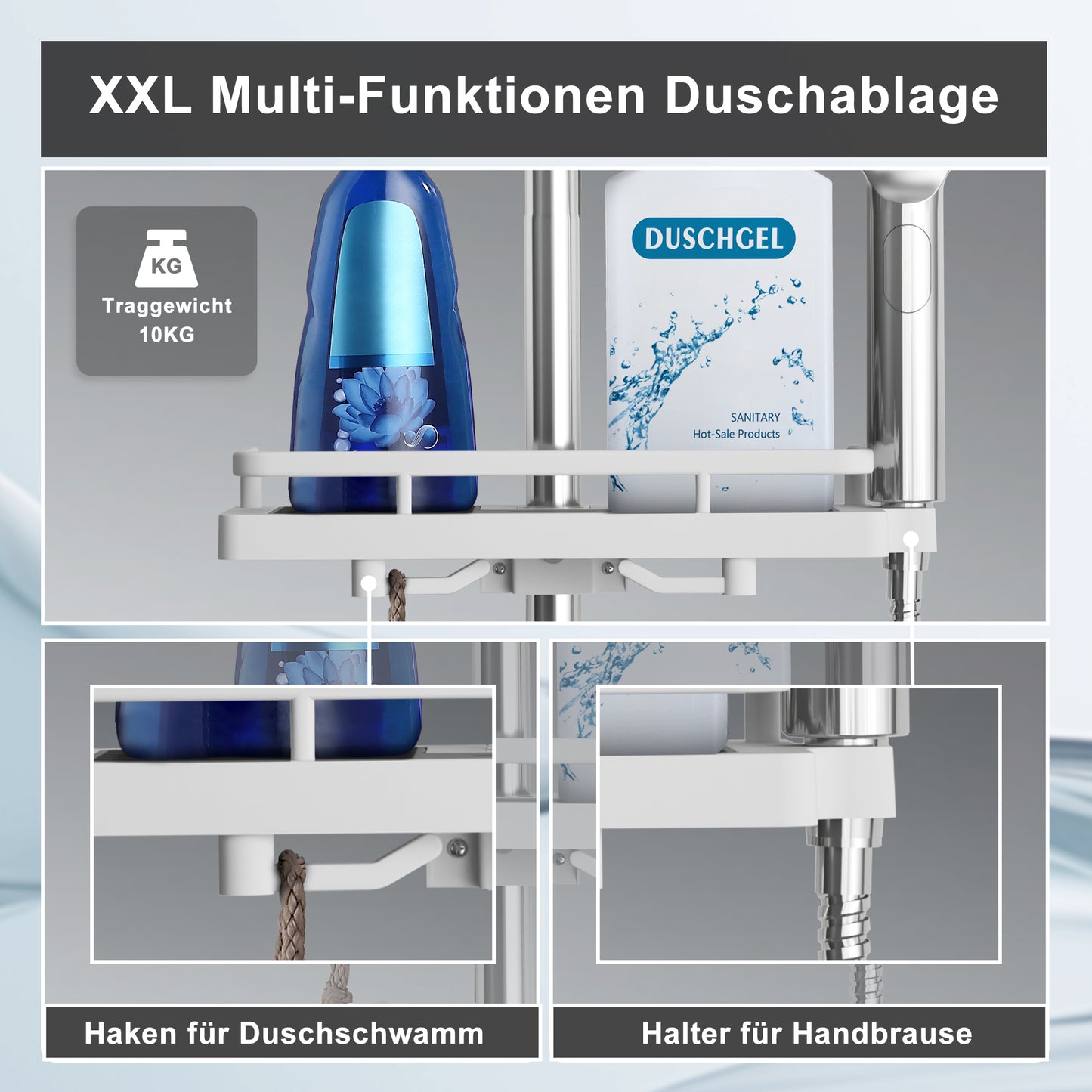 JOHO Duschset Edelstahl Duschstange mit Duschkopfhalterung und Duschablage Chrom JYCP-A