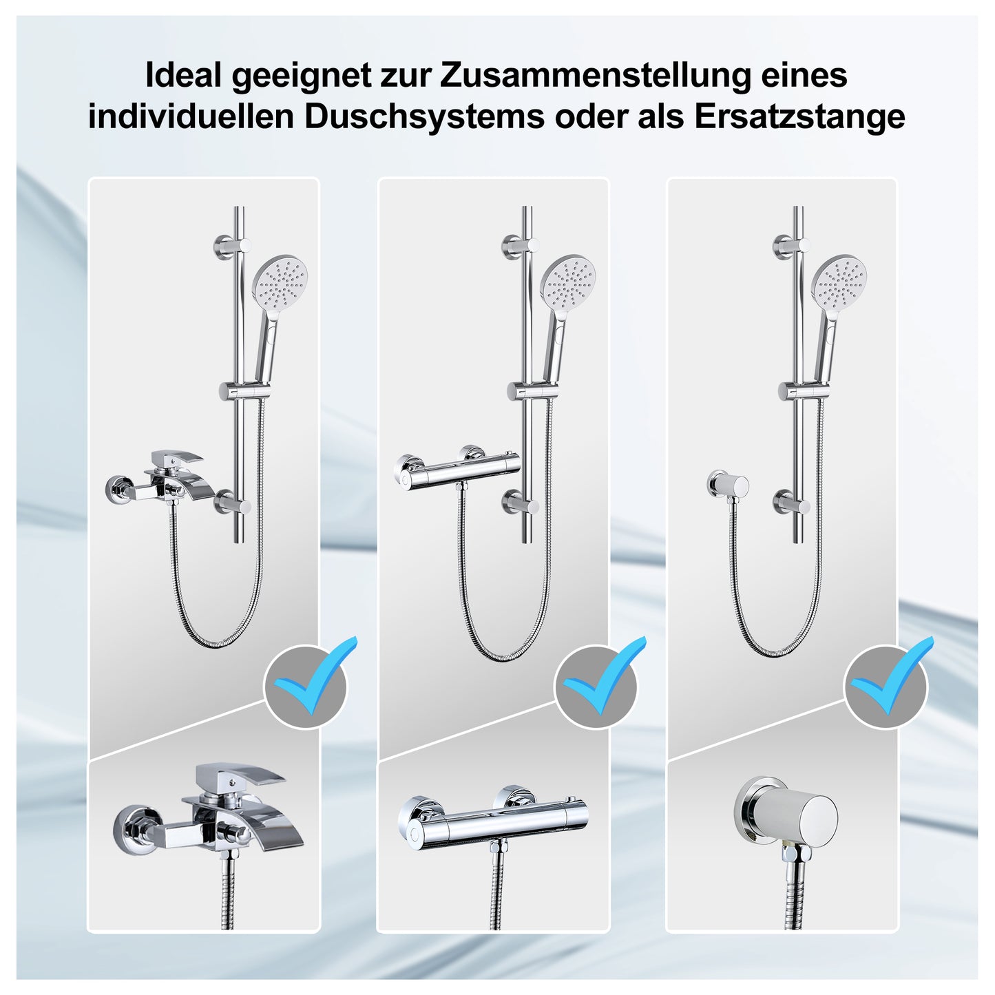 JOHO Duschset Duschbrause mit Schlauch und Halterung, D12cm Handdusche und 0.7m Duschstange set mit Brausehalterung, Chrom (DSD12CP)