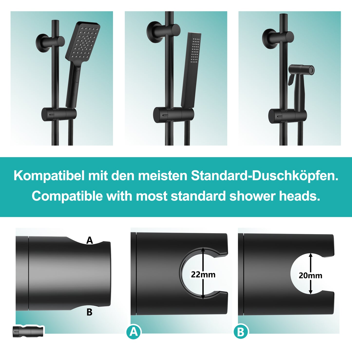 JOHO Duschset Edelstahl Brausestange mit Duschkopfhalterung und Duschablage Schwarz JYMB-A