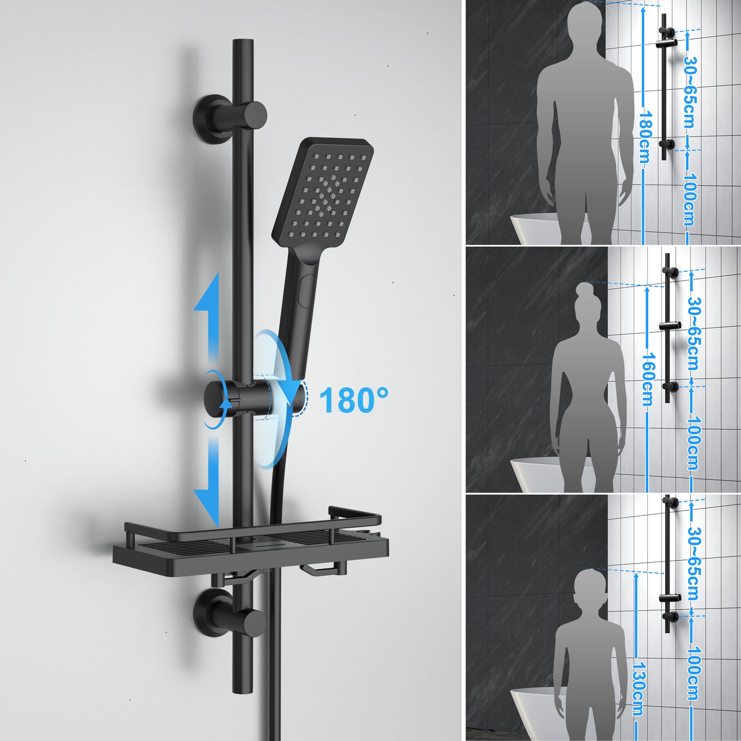 JOHO Duschset Rail Shower kit Der Duschkopf mit hohem Preis-Leistungs-Verhältnis Handbrause Duschstangeset mit Ablage schwarz (DS1210MB)