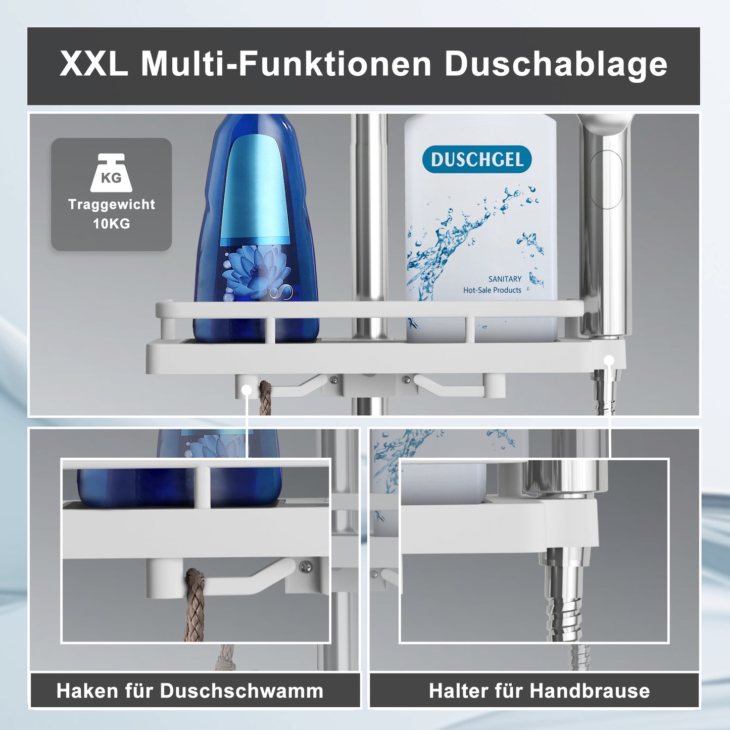 JOHO Thermostat Duschsystem mit Duscharmatur und Duschstangeset mit Duschablage Chrom TM-DSD12CP-A