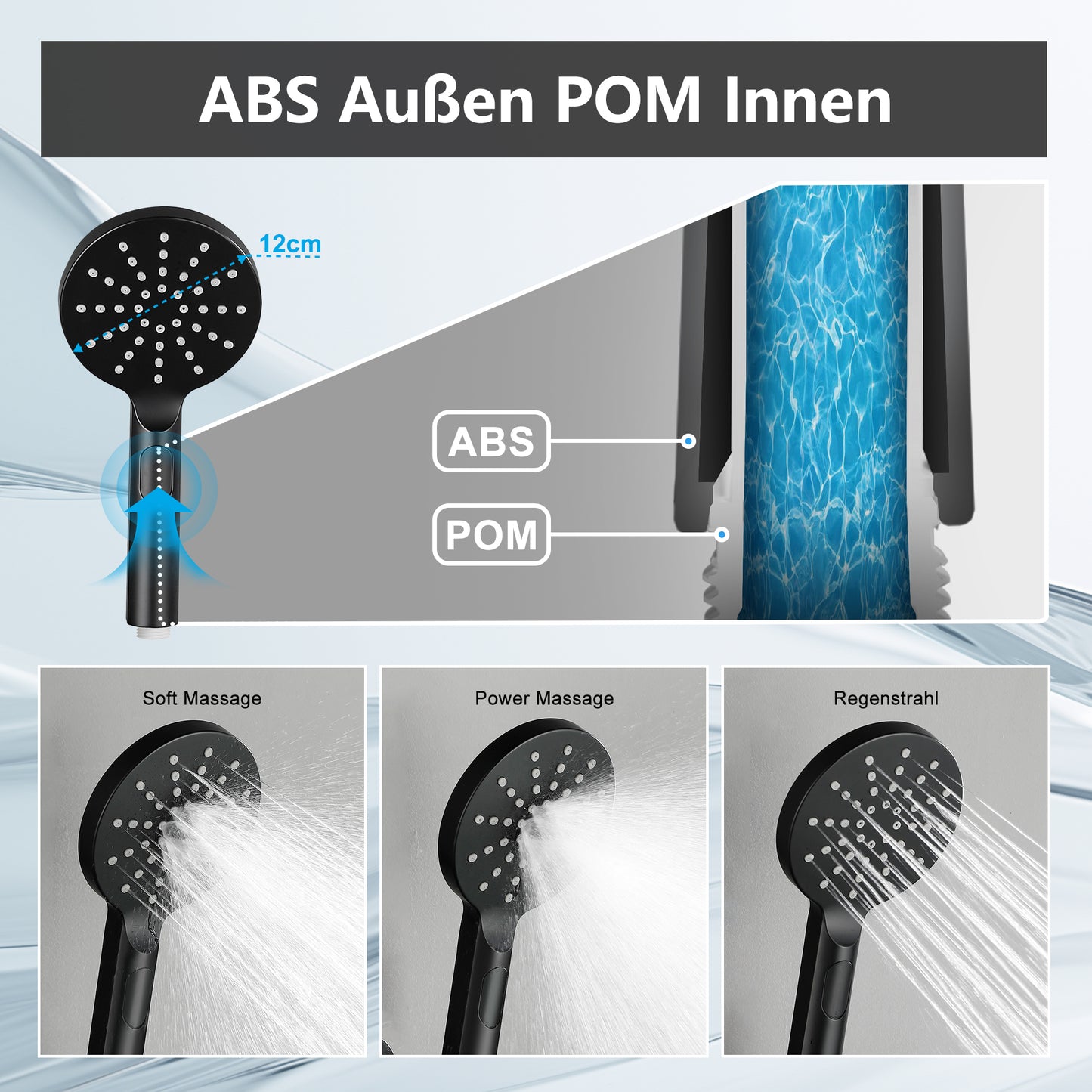 JOHO Duschset Rail Shower kit Rund Handbrause Duschstangeset mit Ablage schwarz (DSD12MB)