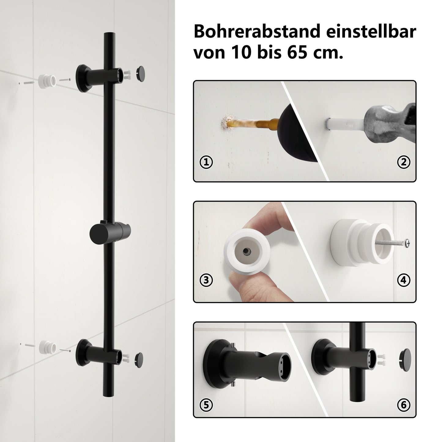 JOHO Thermostat Duscharmatur mit Duschstangen-Set, Thermostat-Brausebatterie mit Brausegarnitur, Thermostat Mischbatterie Dusche + Edelstahl Brausestangeset 70cm, Rechteckig Matt Schwarz