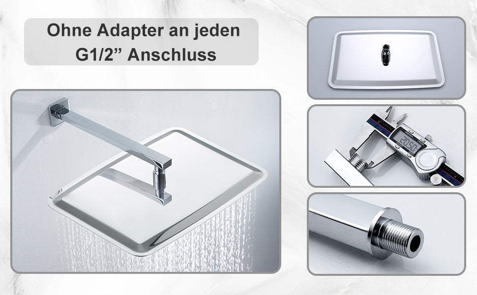 JOHO Regendusche Duschkopf groß Rechteckig pflegeleichte Überkopfbrauseset aus 304 Edelstahl mit Bombenfester Brausearm Wandarm (35x25cm/37cm)