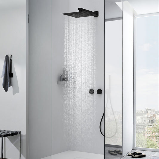 JOHO Regendusche Duschkopf Eckig Regenbrause Einbauduschköpfe aus 304 Edelstahl mit Bombenfester Brausearm Wandarm Duscharm 37cm Schwarz