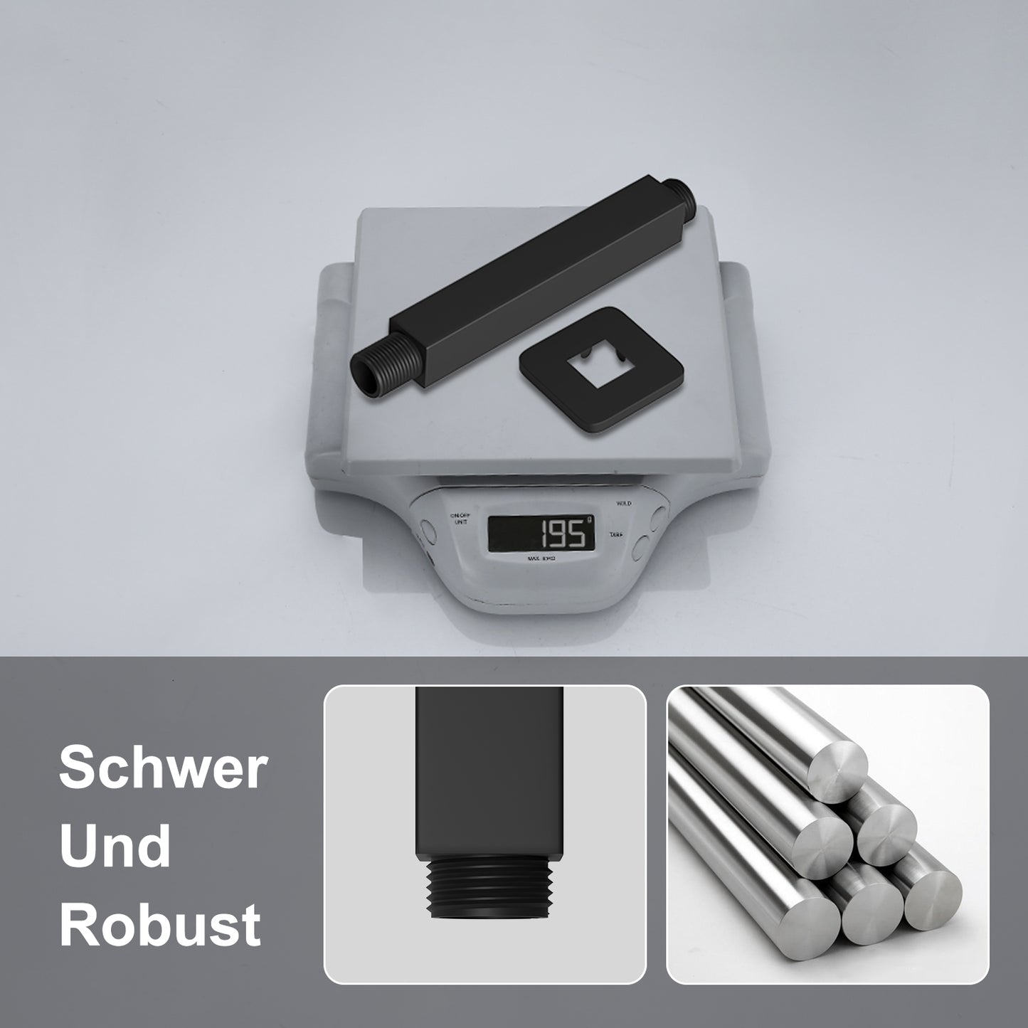 JOHO Bombenfester Brausearm zum Deckenanschluss, Edelstahl Duscharm für Kopfbrause Regenduschkopf mit zulässiger Belastung ca.52Kg 155mm Schwarz