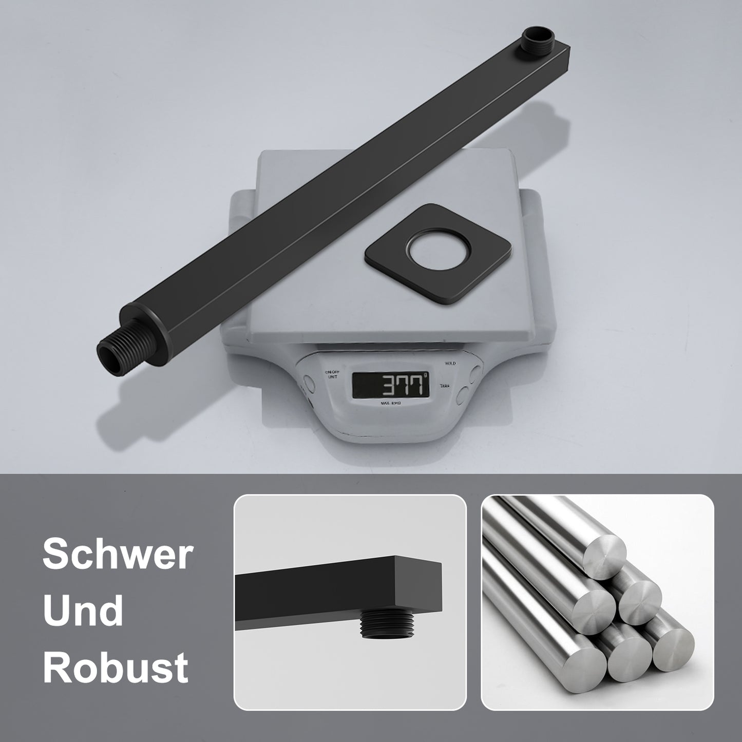 JOHO Bombenfester Brausearm Edelstahl Wandarm für Kopfbrause Regenduschkopf mit zulässiger Belastung ca.52Kg 37cm Schwarz