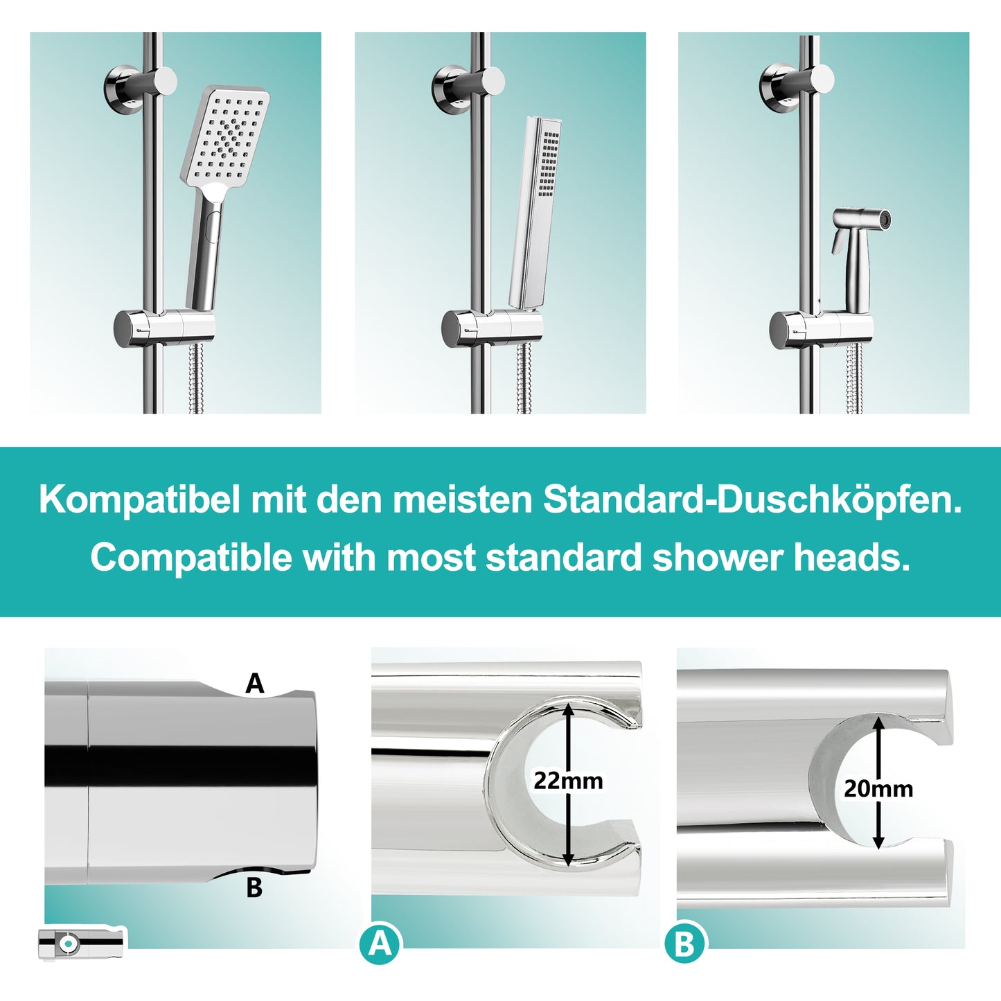 JOHO Duschset Edelstahl Duschstange mit Duschkopfhalterung und Duschablage Chrom JYCP-A