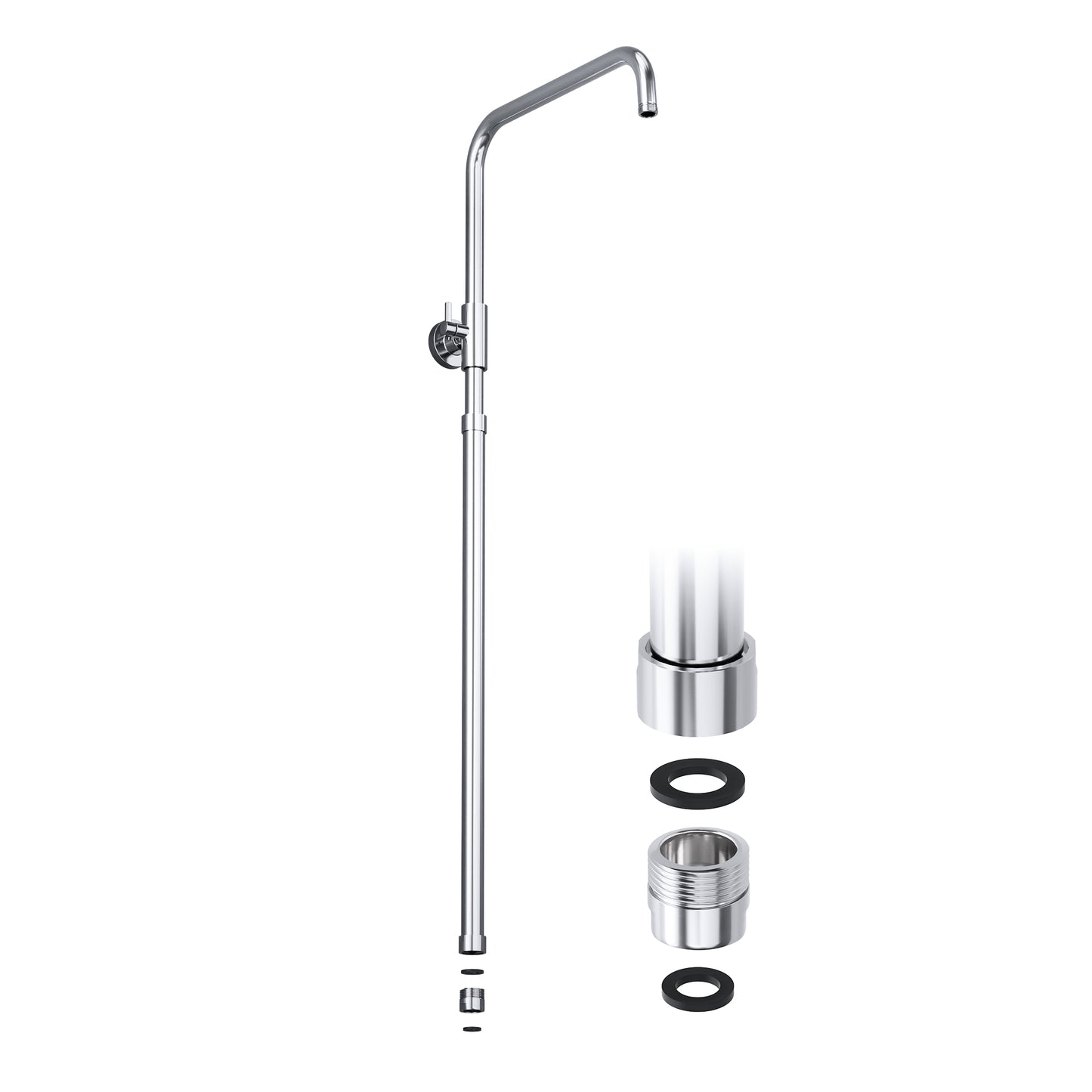 JOHO Höheverstellbare Duschstange mit Gewindeadapter 1/2 Zoll IG auf 3/4 Zoll AG, Edelstahl Duschsystem Zubehör Wandstange Regendusche rohr Brausearm mit verstellbare Länge von 69 bis 111cm Chrom