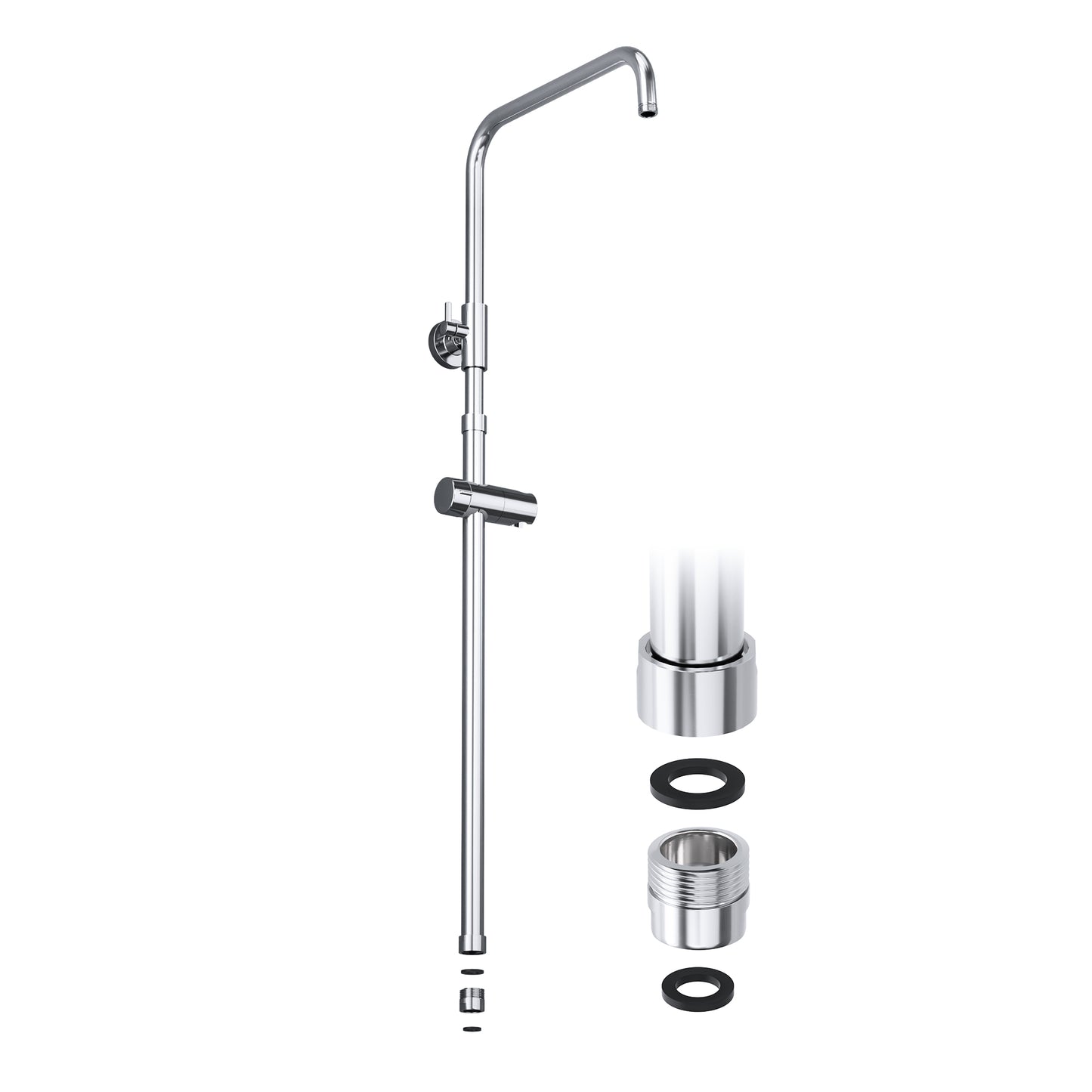 JOHO Höheverstellbare Duschstange mit Handbrausehalter Duschhalterung und Gewindeadapter, Edelstahl Duschsäule Wandstange Regendusche Duschrohr Brausearm mit Verstellbare Länge von 69 bis 111cm Chrom