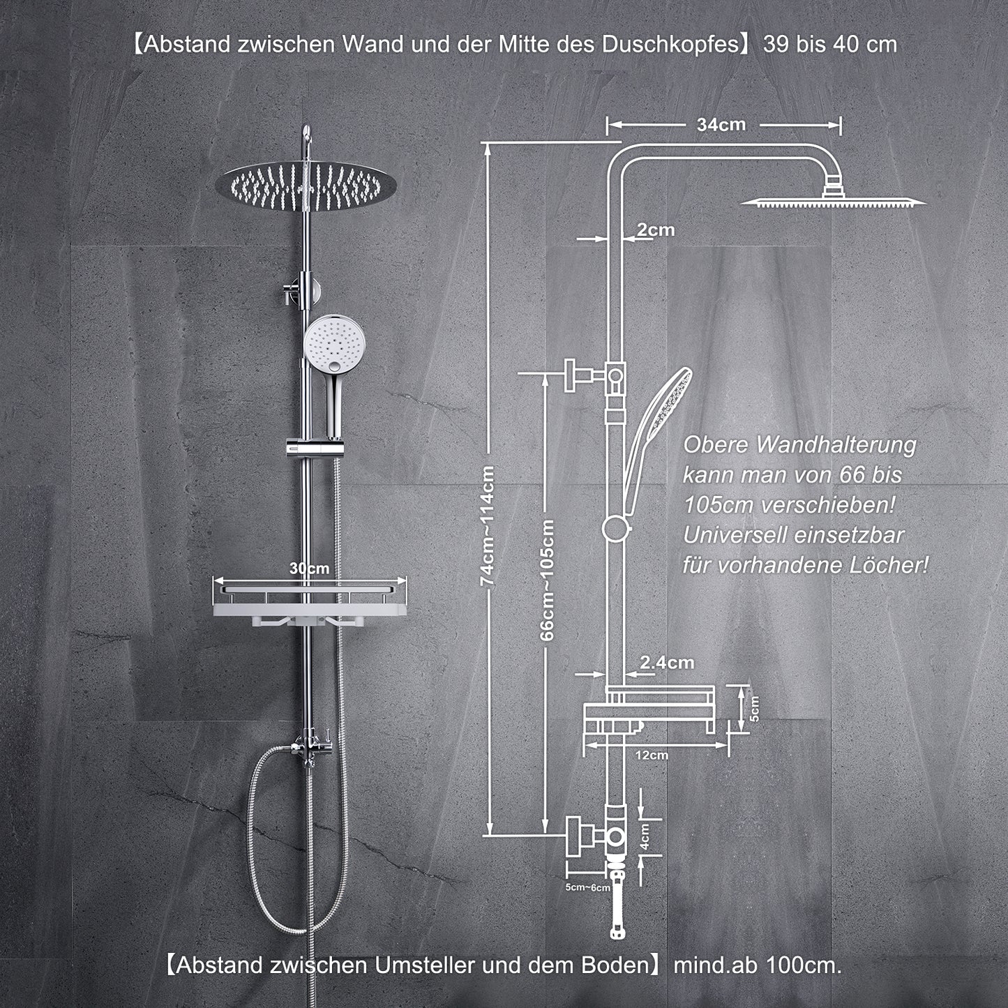 JOHO Edelstahl Regendusche Duschset mit rund Kopfbrause und Ablage Chrom