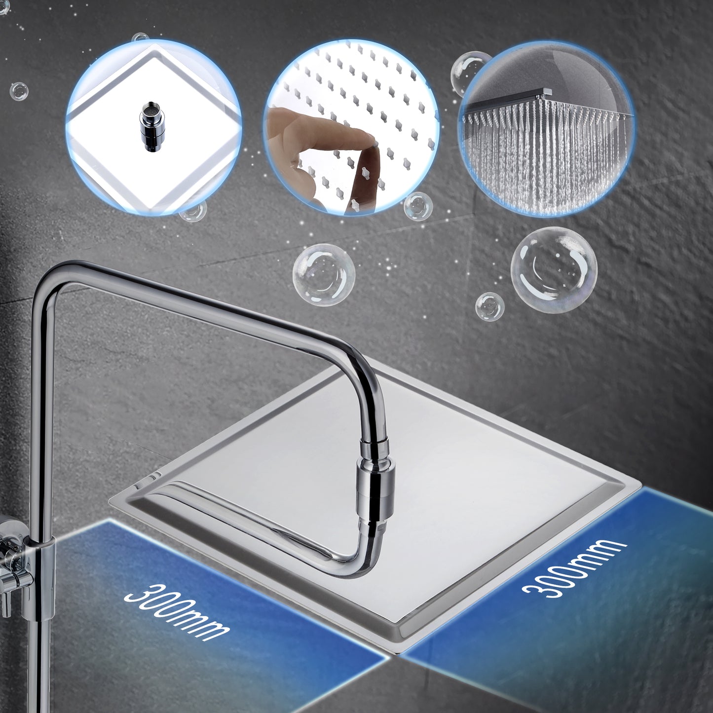 JOHO Thermostat Duschset Duschsystem Regendusche Duschgarnitur Duscharmatur mit 304 Edelstahl Eckig Kopfbrause