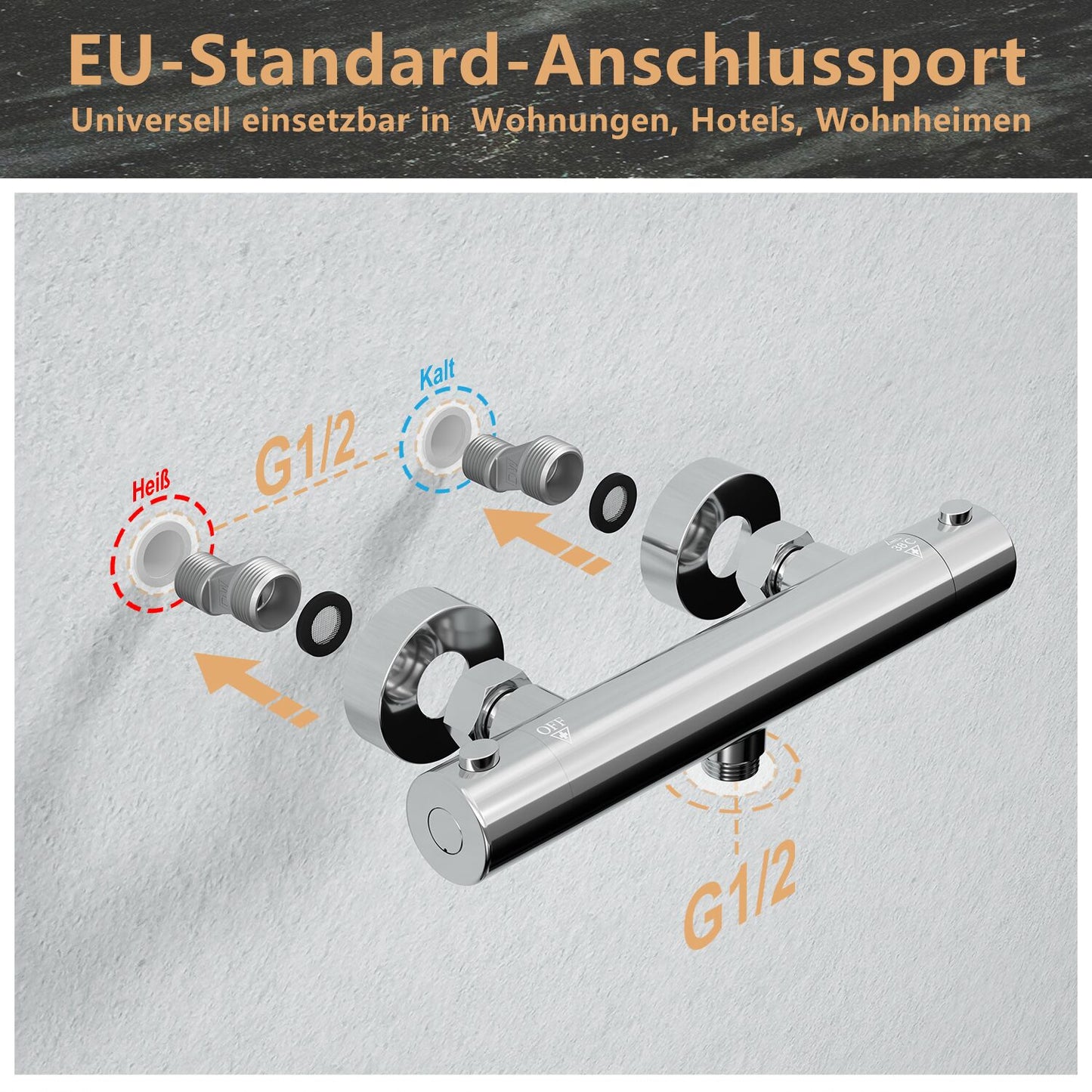 JOHO Thermostatbatterie Duscharmatur mit Thermostat, Dusche Thermostatarmatur Mischbatterie mit 38 °C Sicherheitstaste, Duscharmatur Chrom Rund