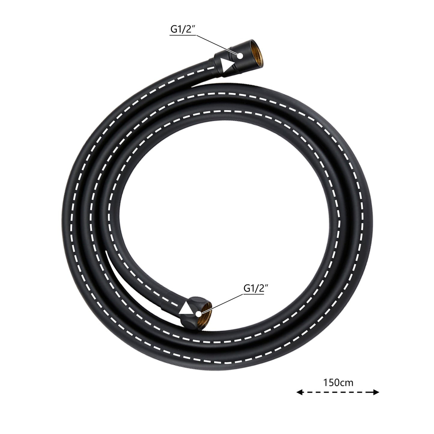 JOHO Runde Duschkopf mit Schlauch,3 Strahlarten Handbrause Duschbrause mit Brauseschlauch 150cm Schwarz