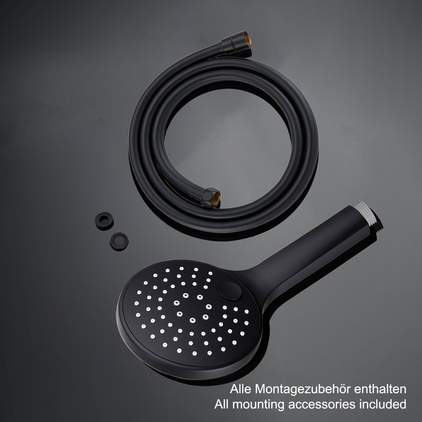 JOHO Runde Duschkopf mit Schlauch,3 Strahlarten Handbrause Duschbrause mit Brauseschlauch 150cm Schwarz