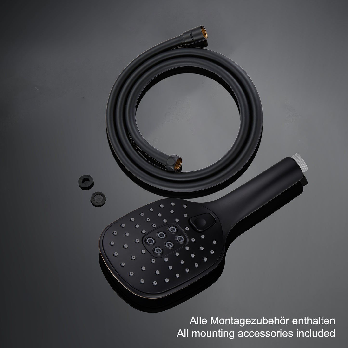 JOHO Duschkopf Handbrause mit 3 Strahlarten, Quadratisch Duschbrause aus ABS, Brausekopf mit Antikalk-Funktion Schwarz