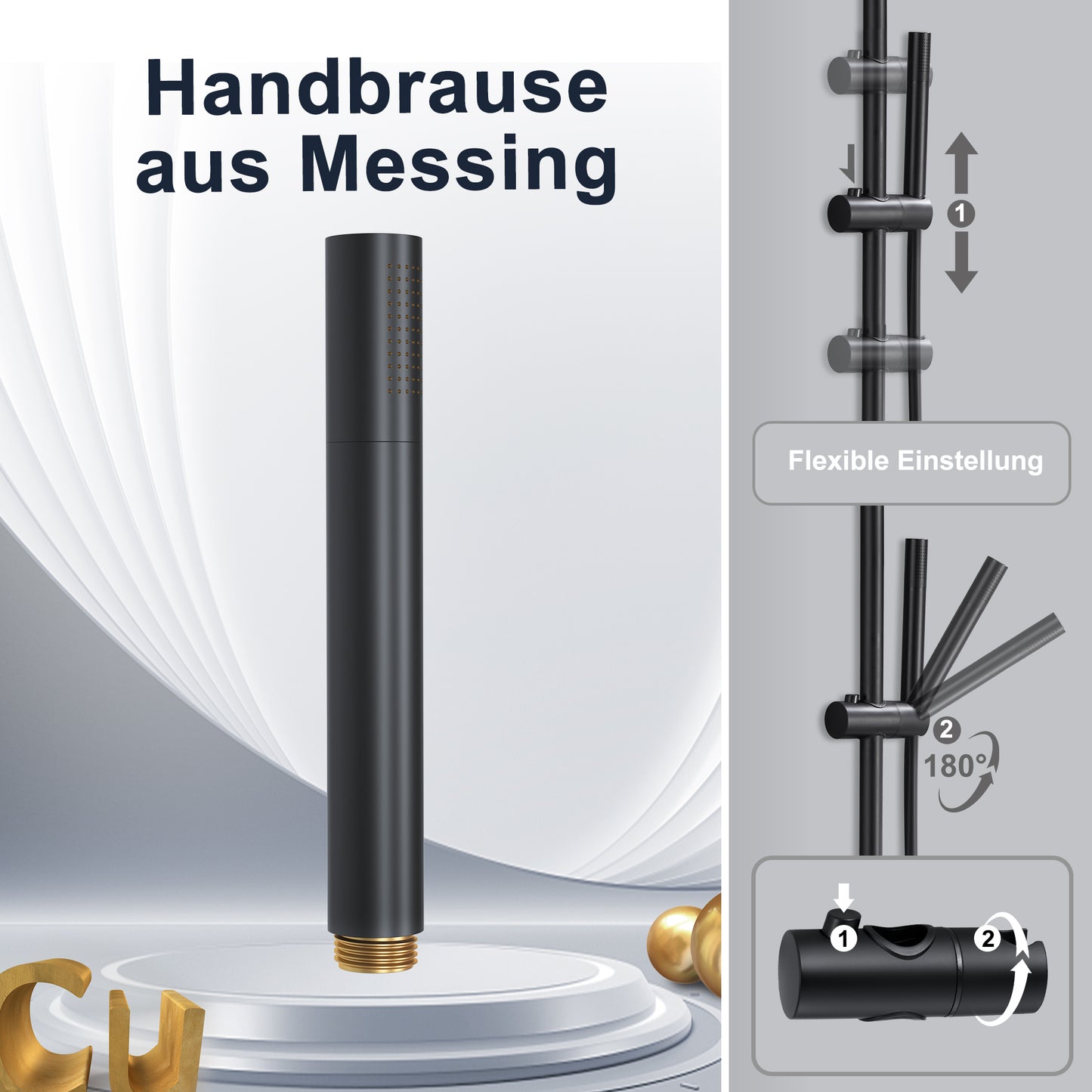 JOHO Regendusche Duschsystem mit Rund Kopfbrause und U Duschstange 92cm Schwarz