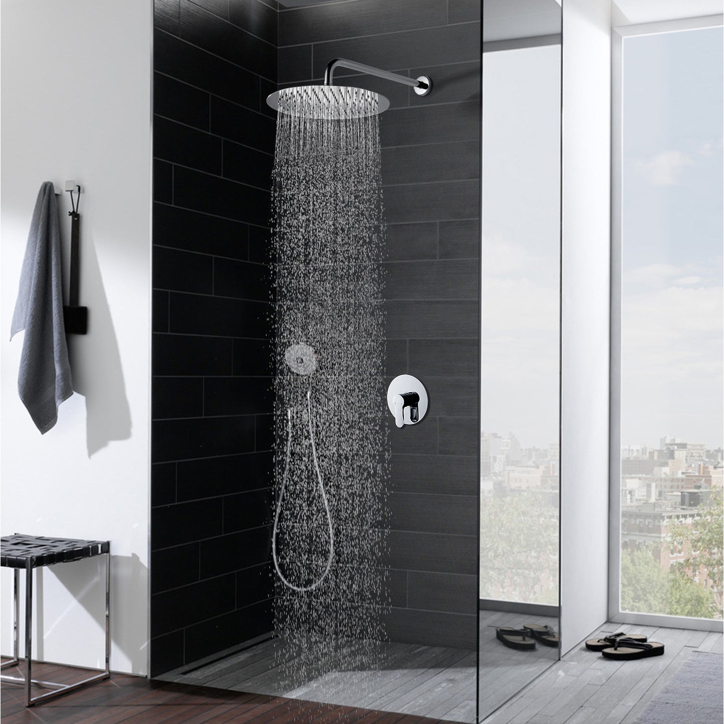 JOHO Regendusche Duschkopf groß Rund 30cm Überkopfbrauseset aus 304 Edelstahl mit Bombenfester Brausearm Wandarm (D30cm/40cm)