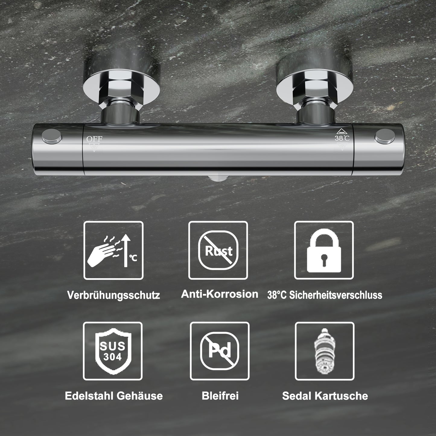 JOHO Regendusche Duschsystem mit Thermostatbatterie Edelstahl Duschset mit Duscharmatur Komplettset Chrom