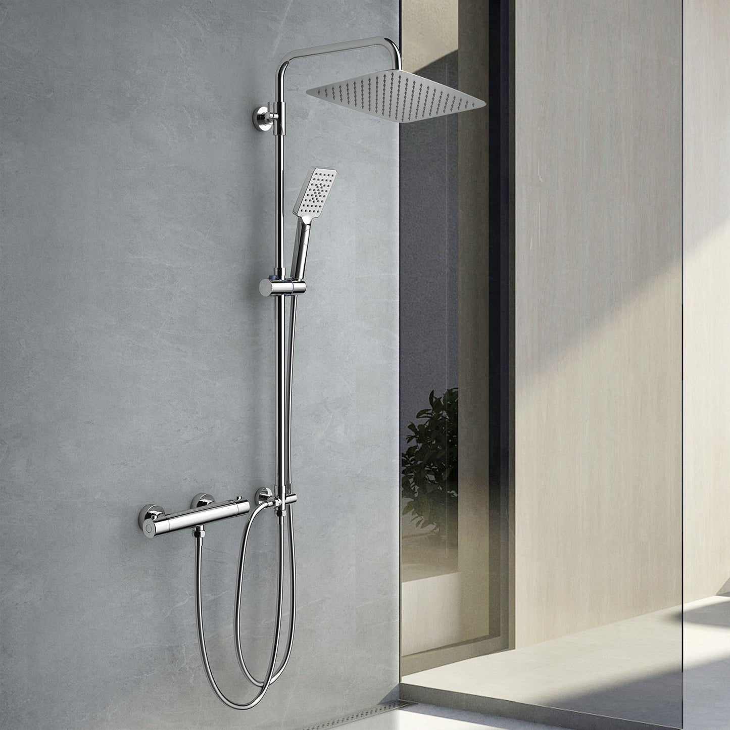 JOHO Regendusche Duschsystem mit Thermostatbatterie Edelstahl Duschset mit Duscharmatur Komplettset Chrom