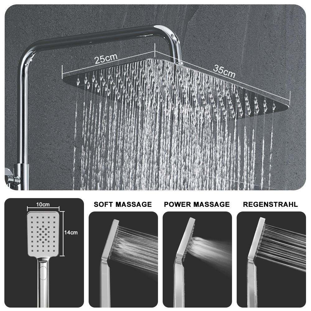 JOHO Regendusche Duschsystem mit Thermostatbatterie Edelstahl Duschset mit Duscharmatur Komplettset Chrom