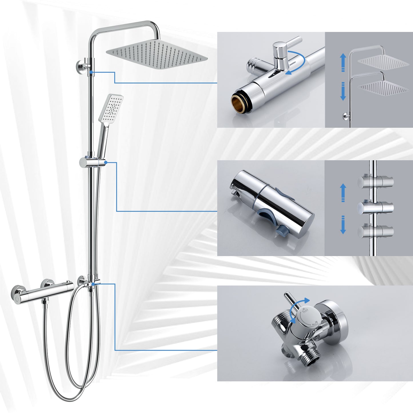 JOHO Regendusche Duschsystem mit Thermostatbatterie Edelstahl Duschset mit Duscharmatur Komplettset Chrom
