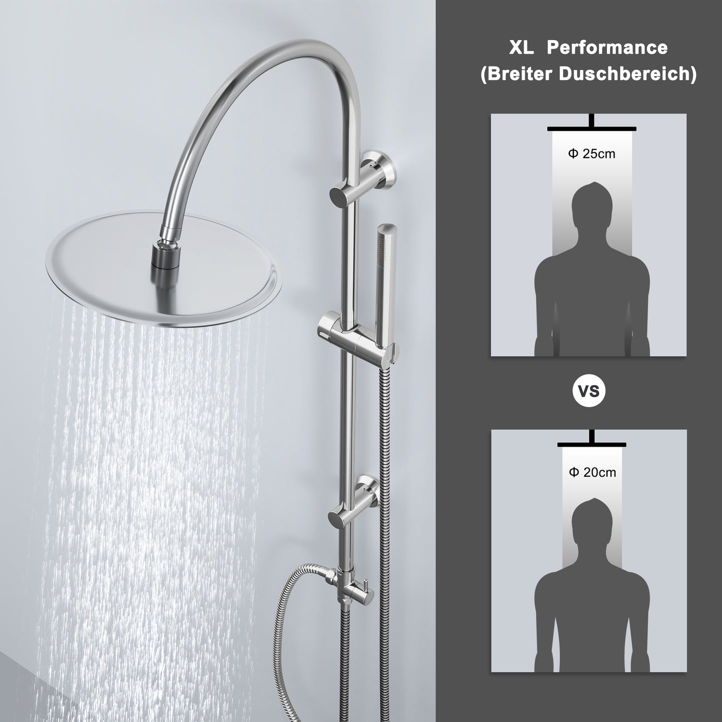 JOHO Regendusche Duschsystem mit Rund Kopfbrause und U Duschstange 92cm Chrom