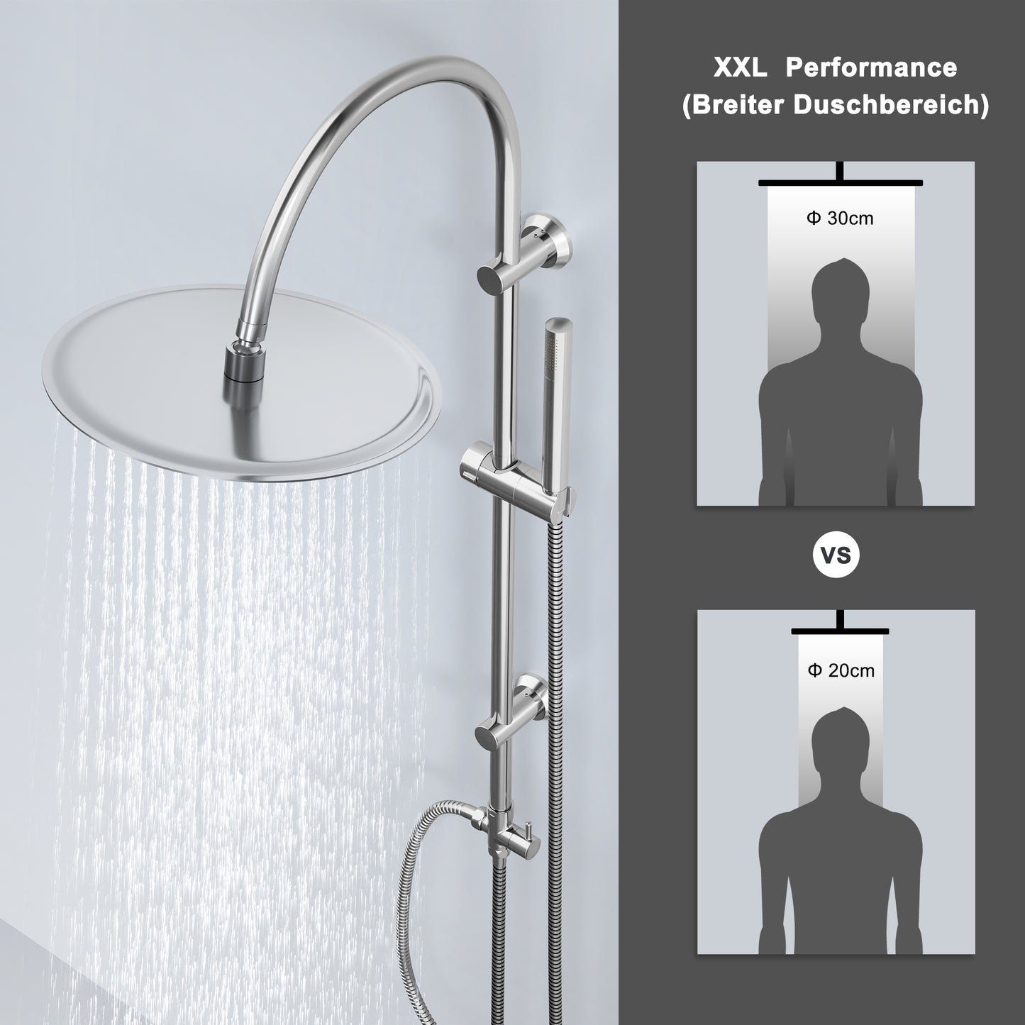 JOHO Regendusche Duschsystem mit Rund Kopfbrause und U Duschstange 92cm Chrom