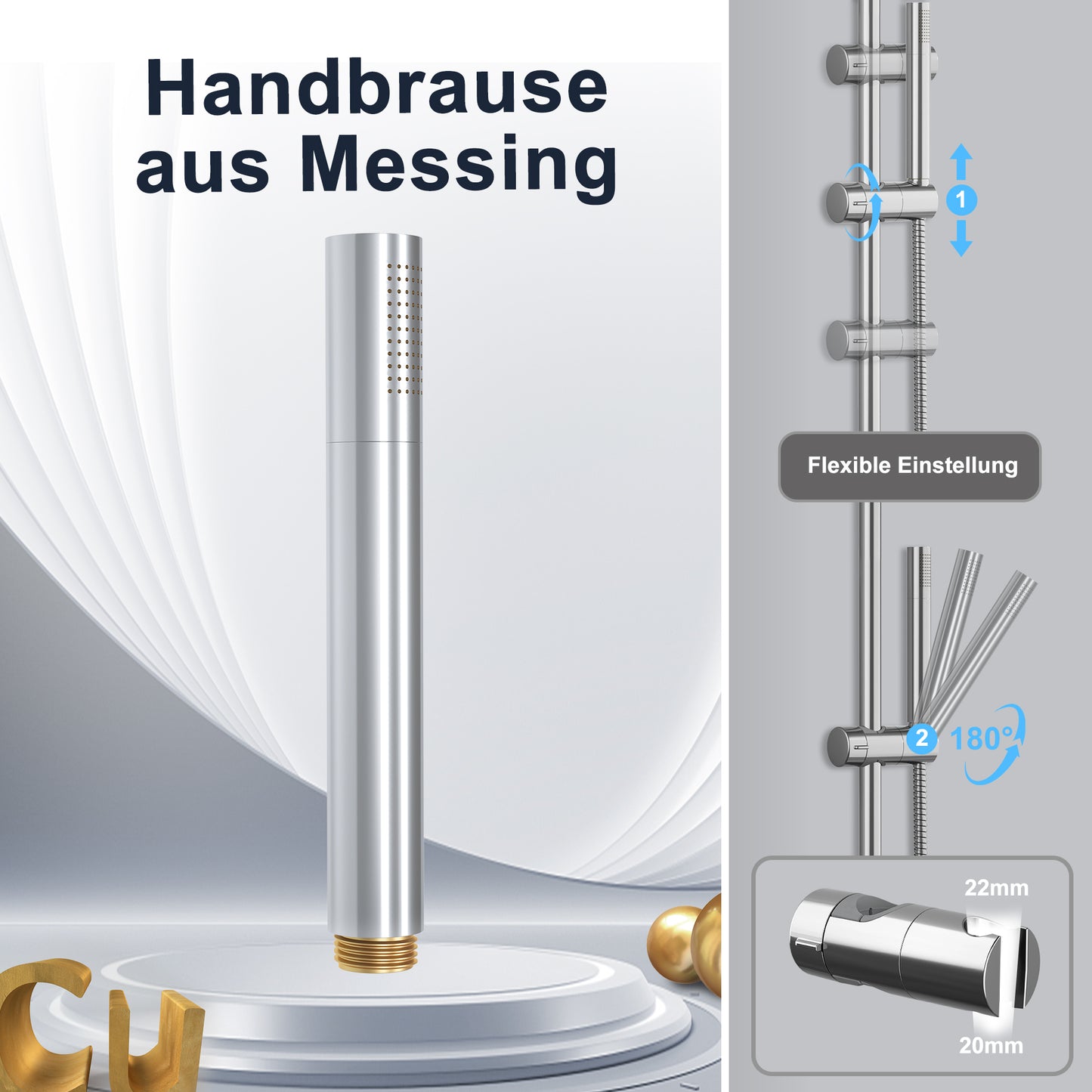 JOHO Regendusche Duschsystem mit Duschablage, Rund Kopfbrause und U Duschstange 92cm Chrom