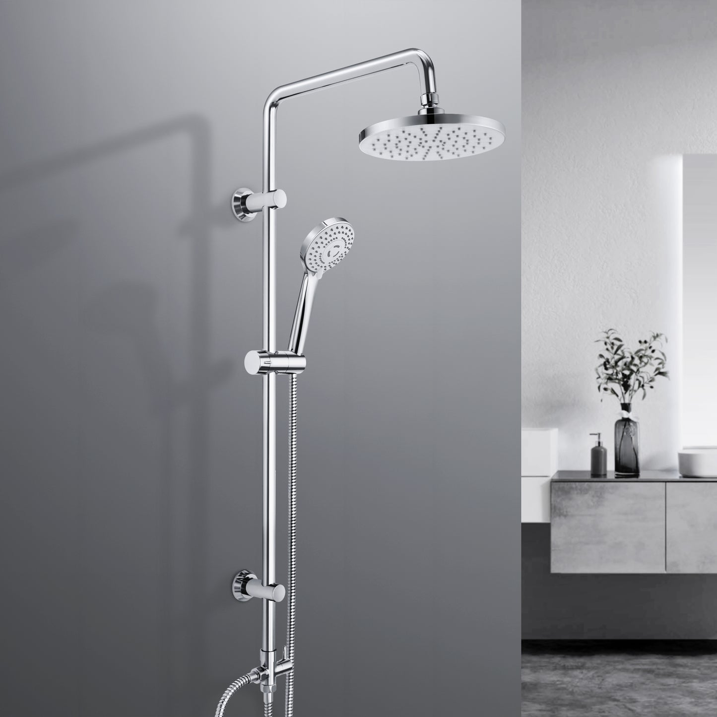 JOHO Regendusche Duschsystem ohne Duscharmatur, Edelstahl Duschset mit ABS Regenduschkopf Rund D20cm Chrom