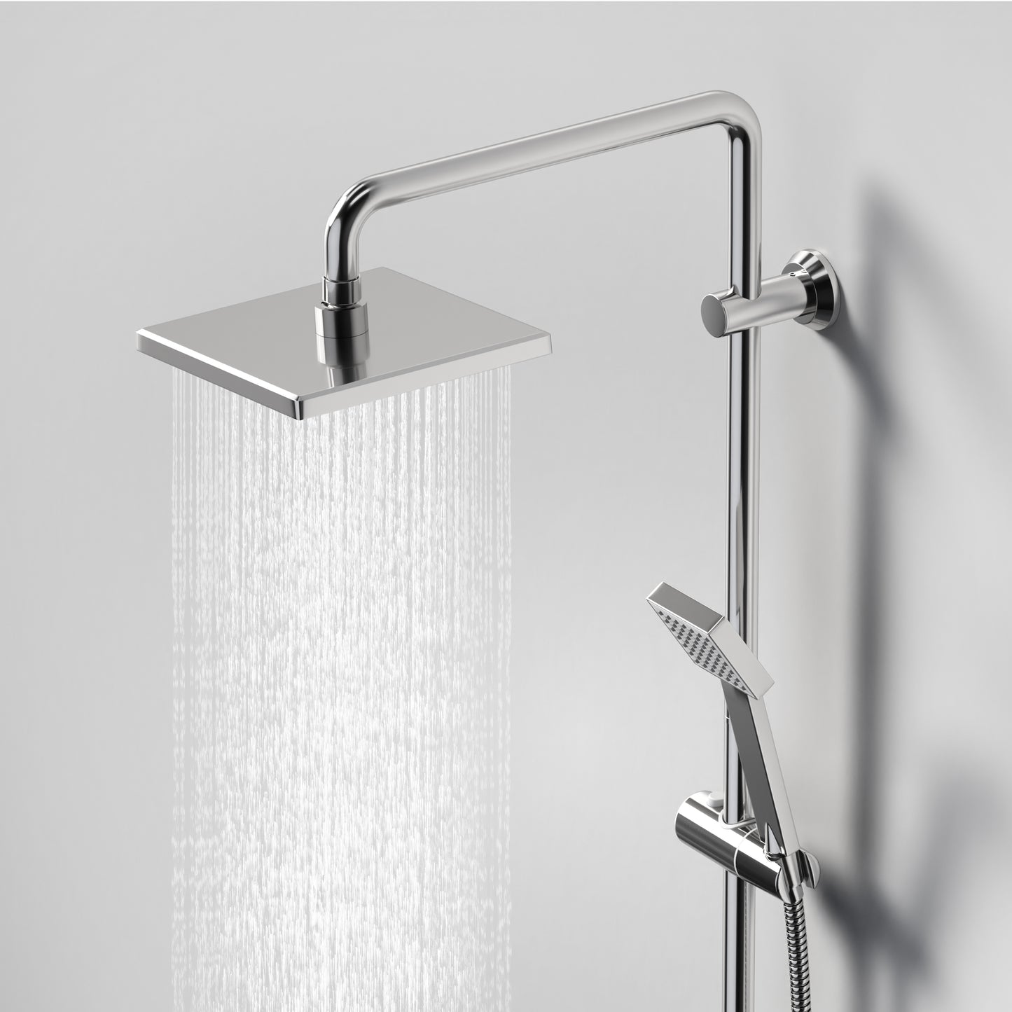 JOHO ABS Kopfbrause Eckig Regendusche Duschkopf mit Handbrause, 8 Zoll Brausekopf Quadratisch Einbauduschkopf Mit Anti-Kalk Düsen 20x20cm Chrom