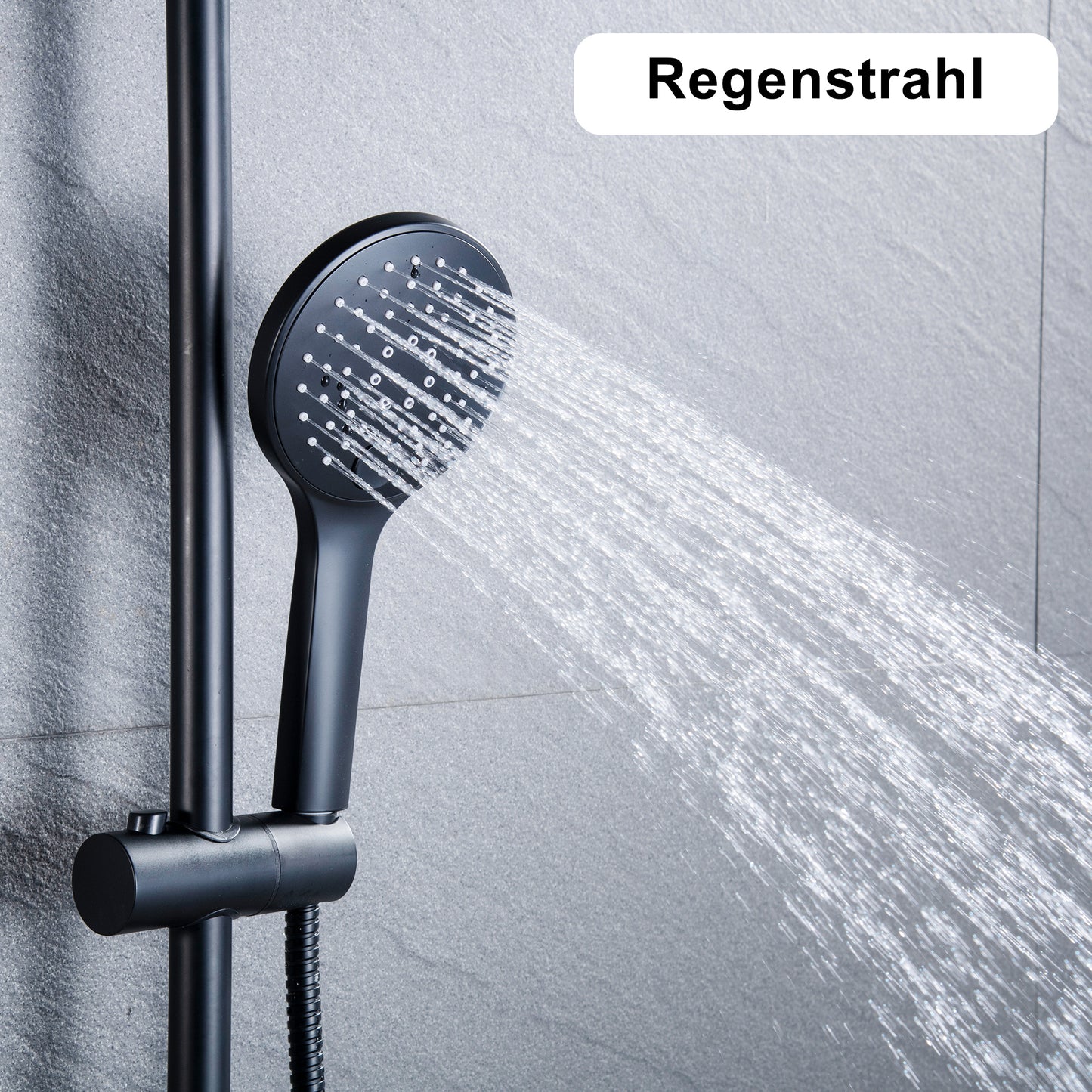 JOHO Handbrause Duschkopf mit 3 Strahlarten, Runde Duschbrause aus ABS, Regen Brausekopf mit Antikalk-Funktion Schwarz
