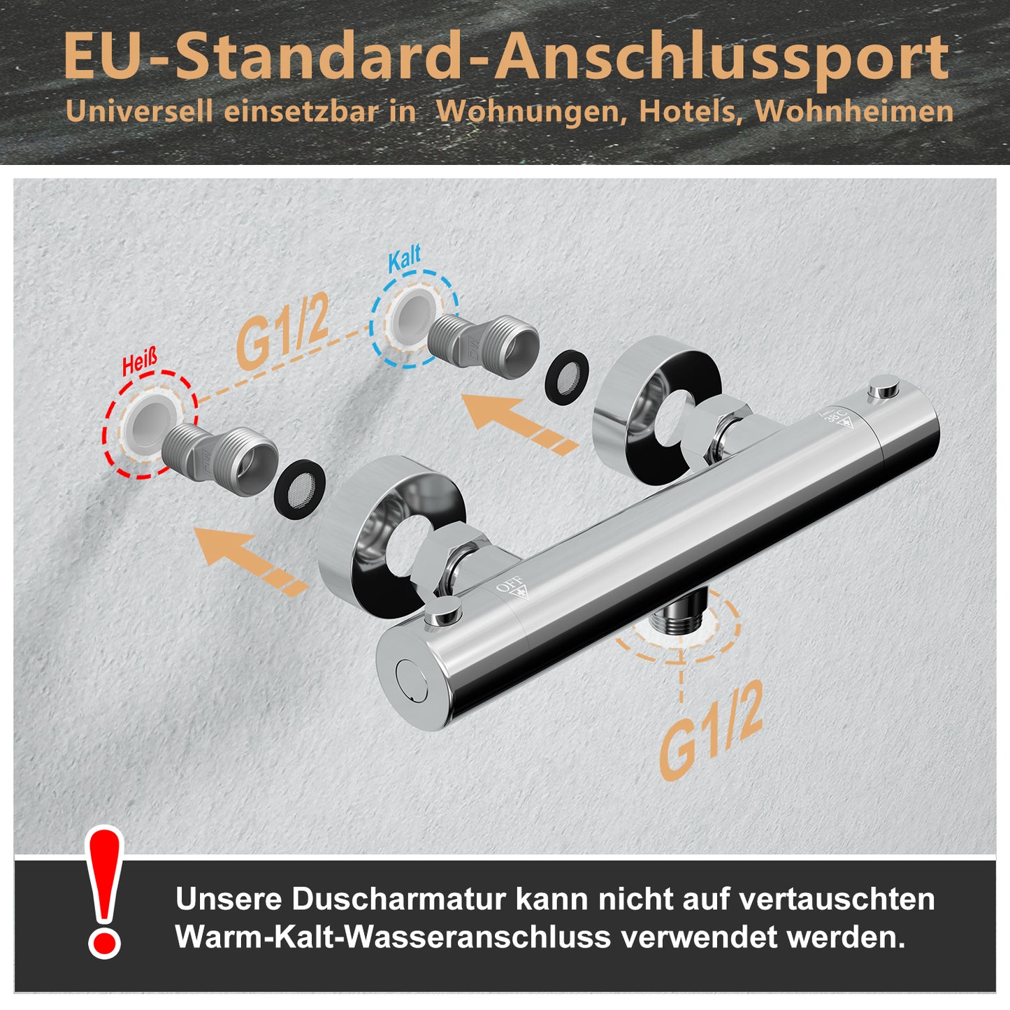JOHO Thermostat Duscharmatur mit Duschstangen-Set, Thermostat-Brausebatterie mit Brausegarnitur, Thermostat Mischbatterie Dusche + Edelstahl Brausestangeset 70cm, Rund Chrom