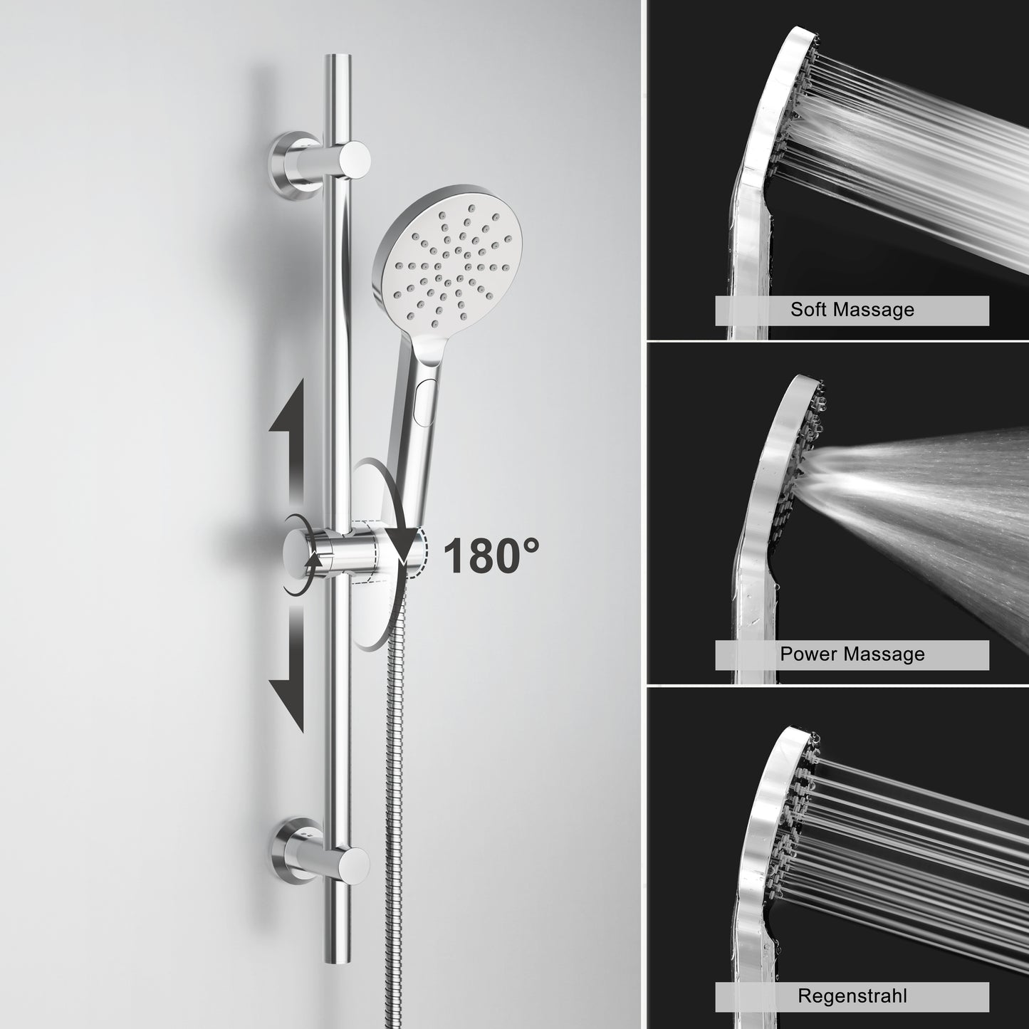 JOHO Thermostat Duscharmatur mit Duschstangen-Set, Thermostat-Brausebatterie mit Brausegarnitur, Thermostat Mischbatterie Dusche + Edelstahl Brausestangeset 70cm, Rund Chrom