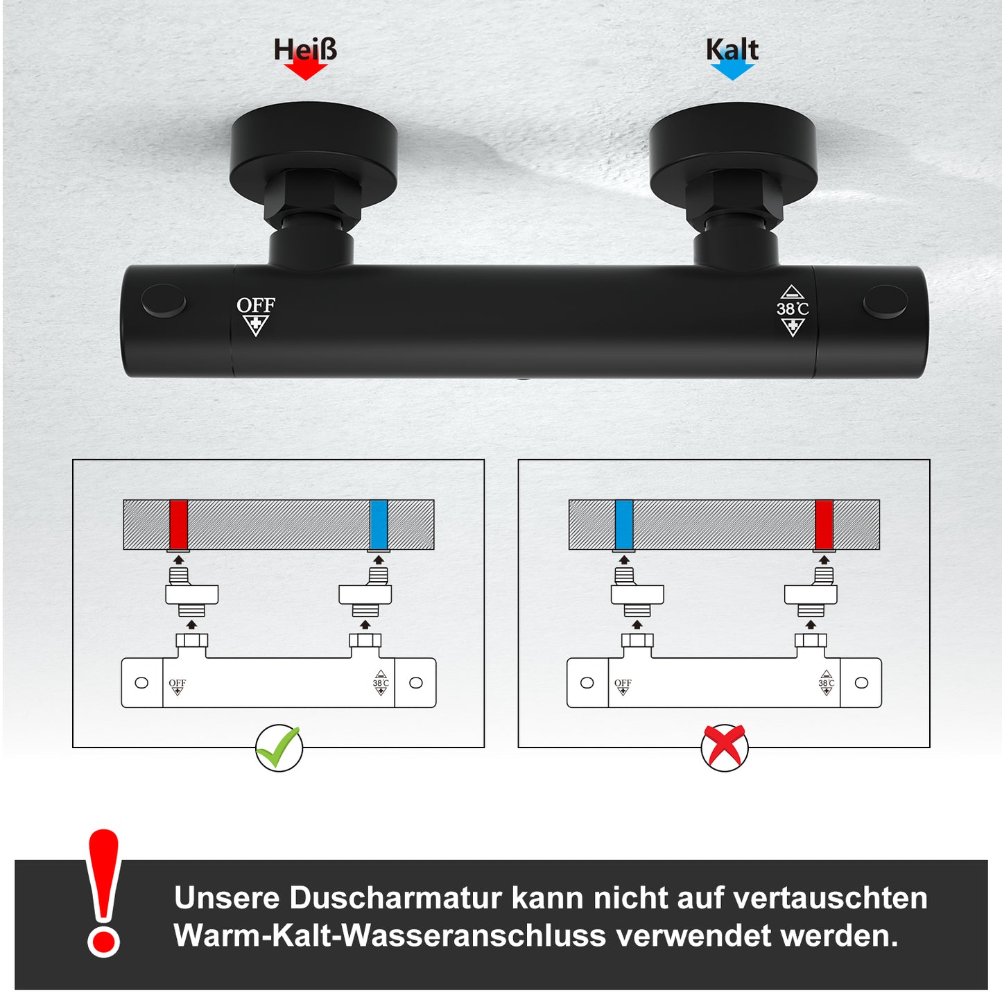 JOHO Edelstahl Duschsystem mit Thermostatarmatur, Regendusche Duschset mit Mischbatterie Duscharmatur, Duschstange, Kopfbrause 30 * 30cm, Schwarz